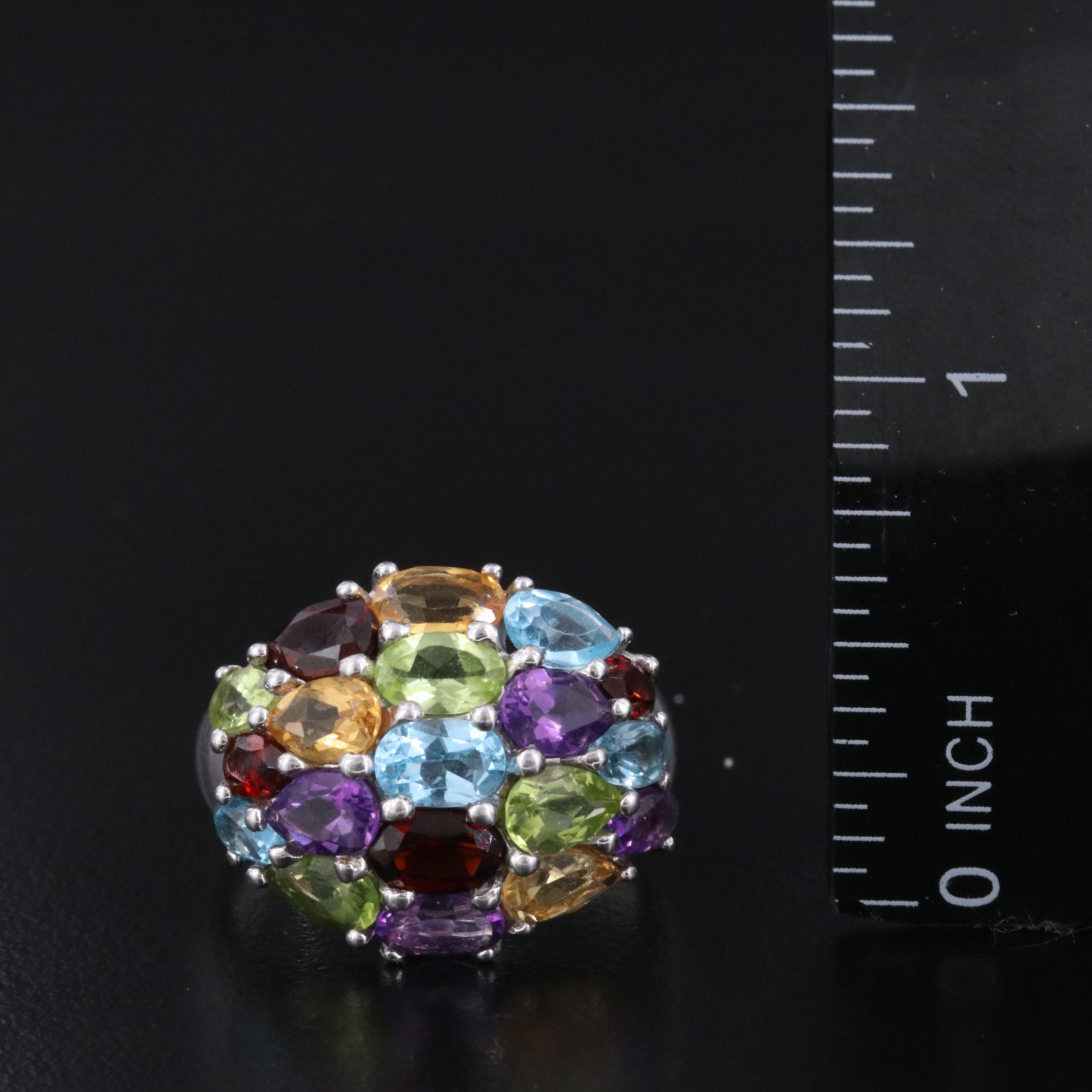 Sterling Gemstone Dome Ring Featuring Citrine, Topaz and Garnet
