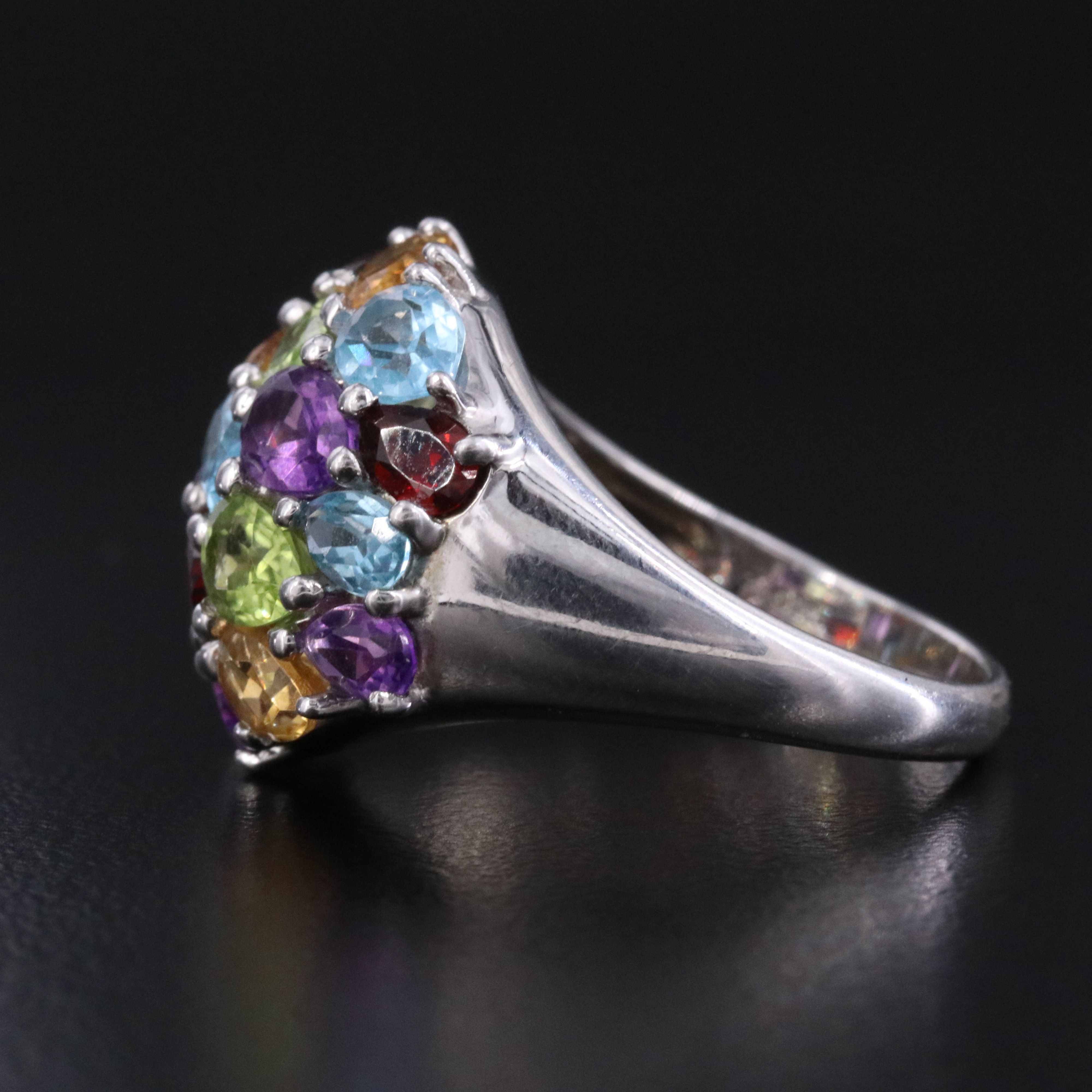 Sterling Gemstone Dome Ring Featuring Citrine, Topaz and Garnet