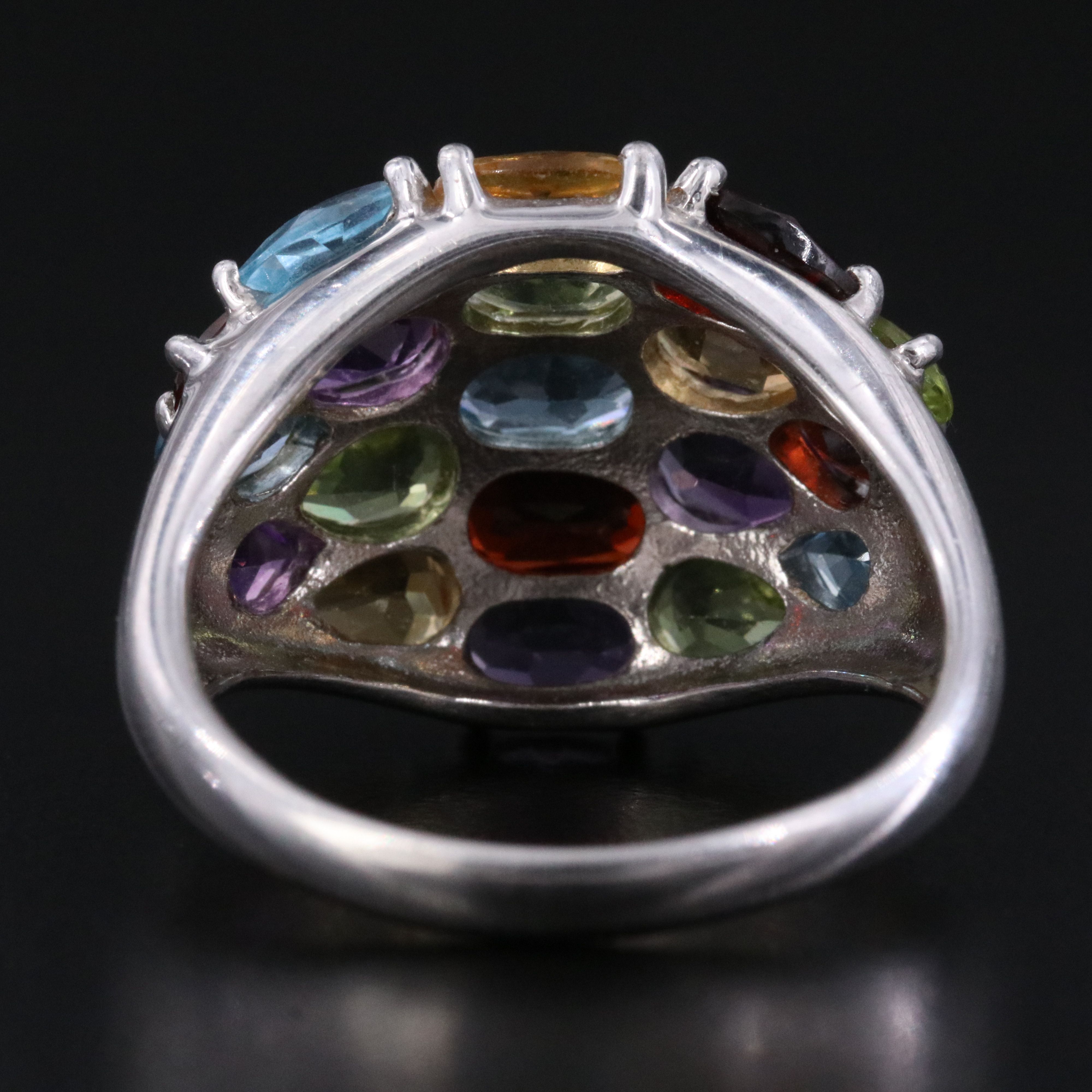 Sterling Gemstone Dome Ring Featuring Citrine, Topaz and Garnet