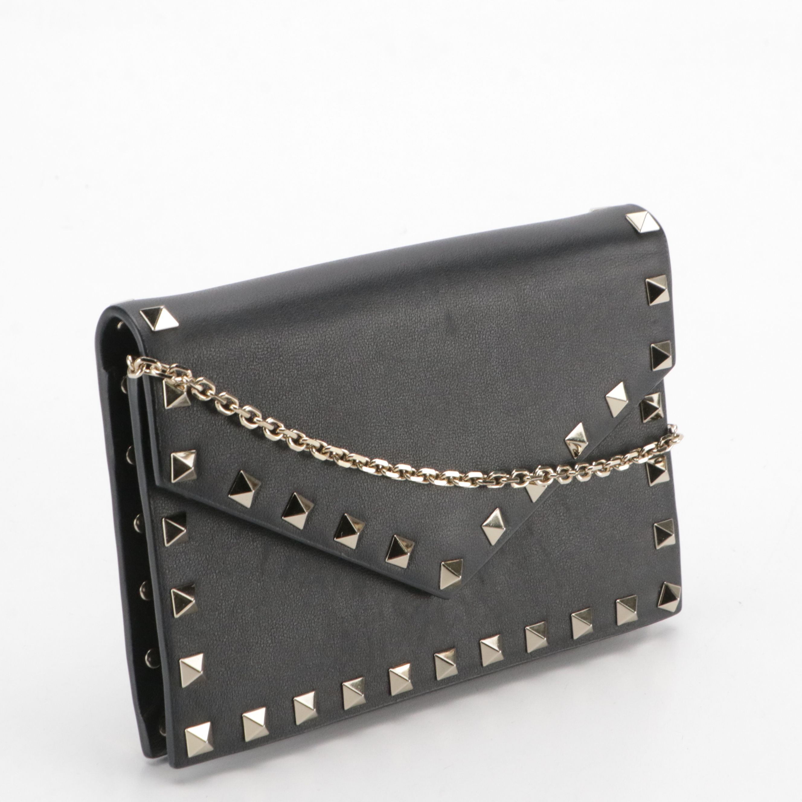 Valentino Rockstud Envelope Flap Wallet-on-Chain Bag in Black Calfskin Leather