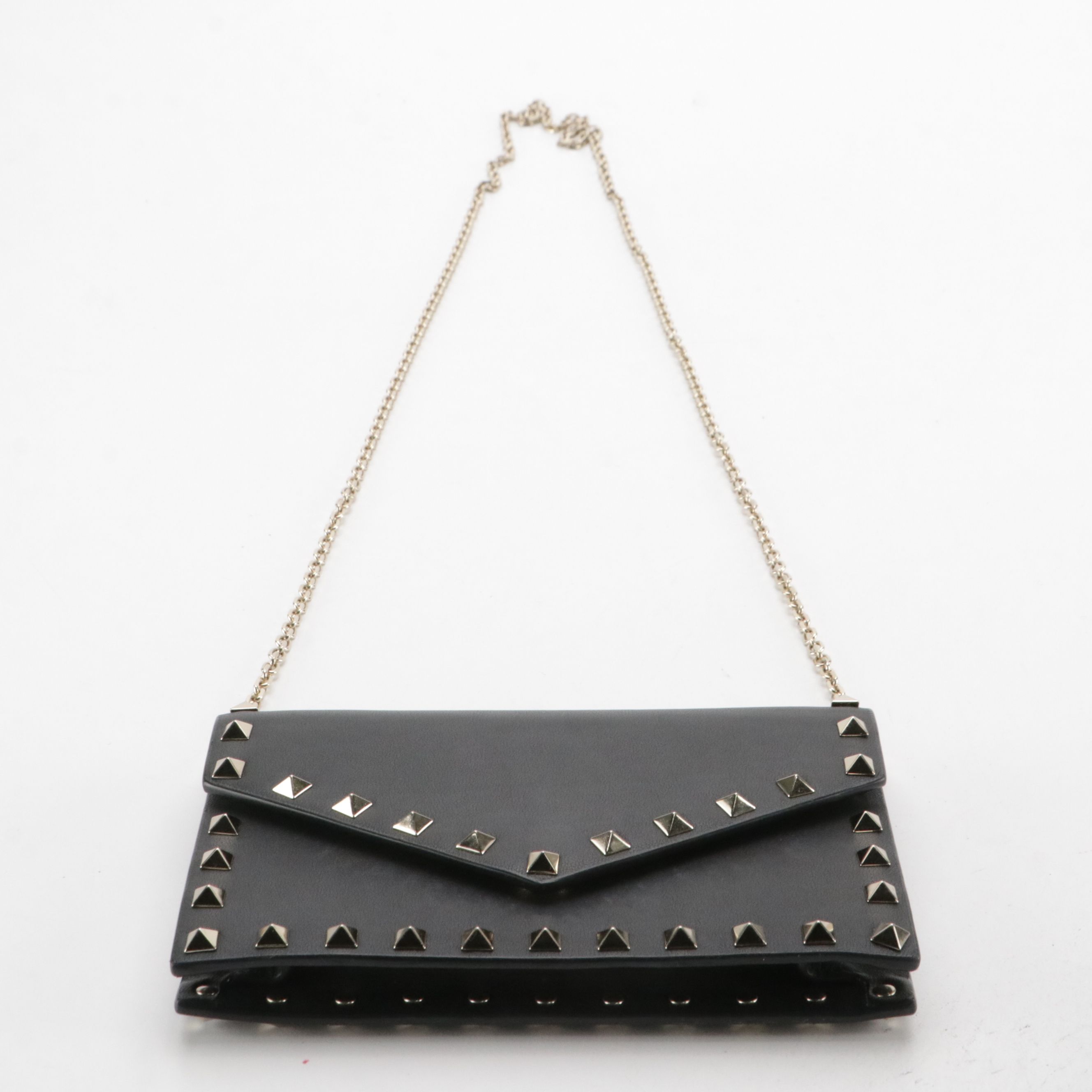 Valentino Rockstud Envelope Flap Wallet-on-Chain Bag in Black Calfskin Leather