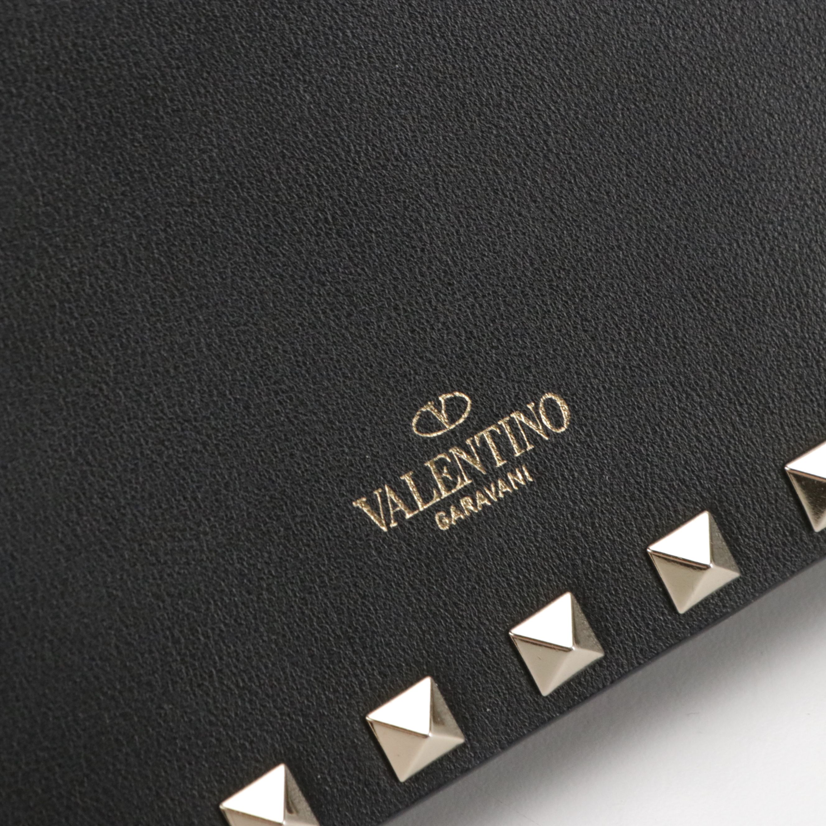Valentino Rockstud Envelope Flap Wallet-on-Chain Bag in Black Calfskin Leather