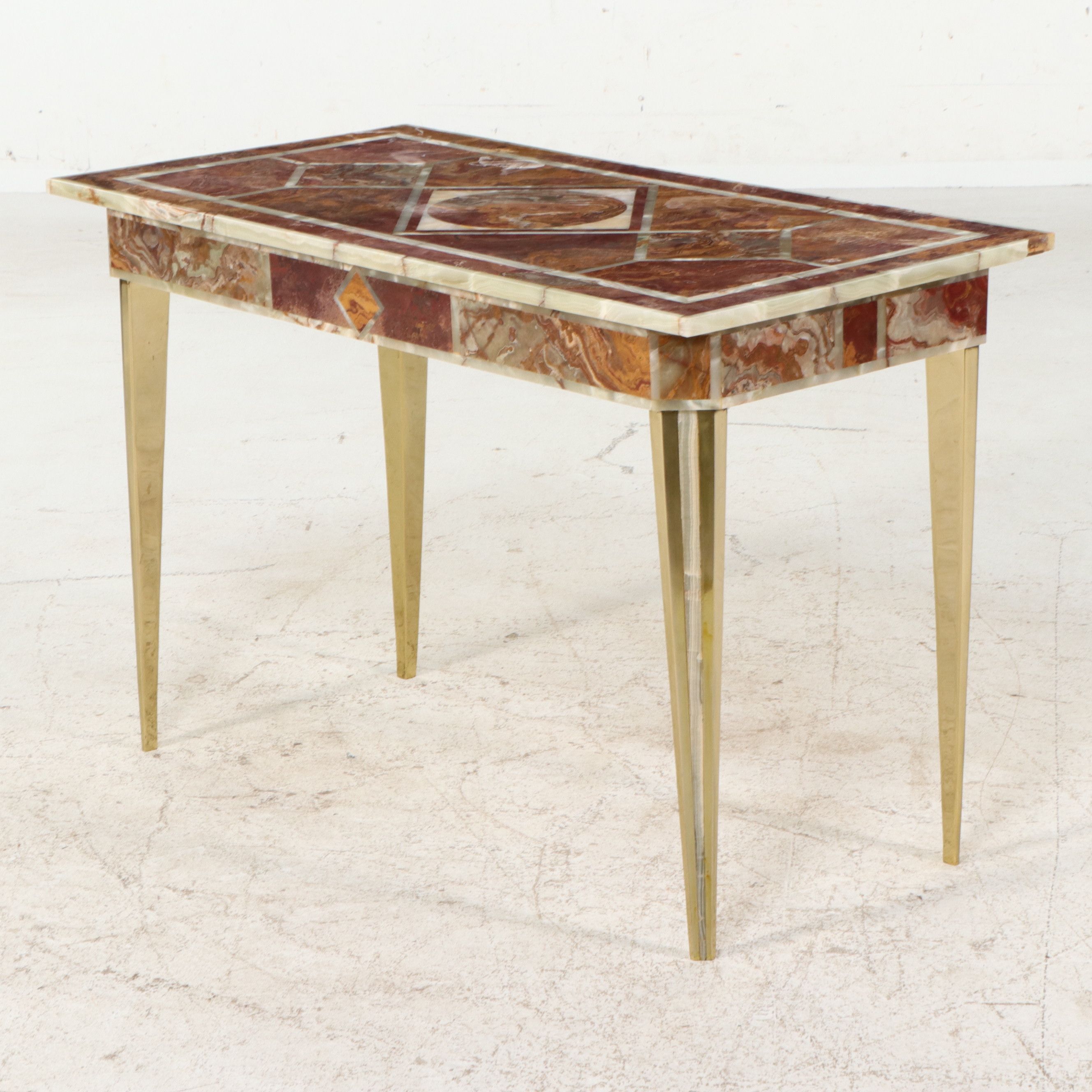 Italian Regency Style Onyx and Jasper Stone Parquetry Console Table, Late 20th C