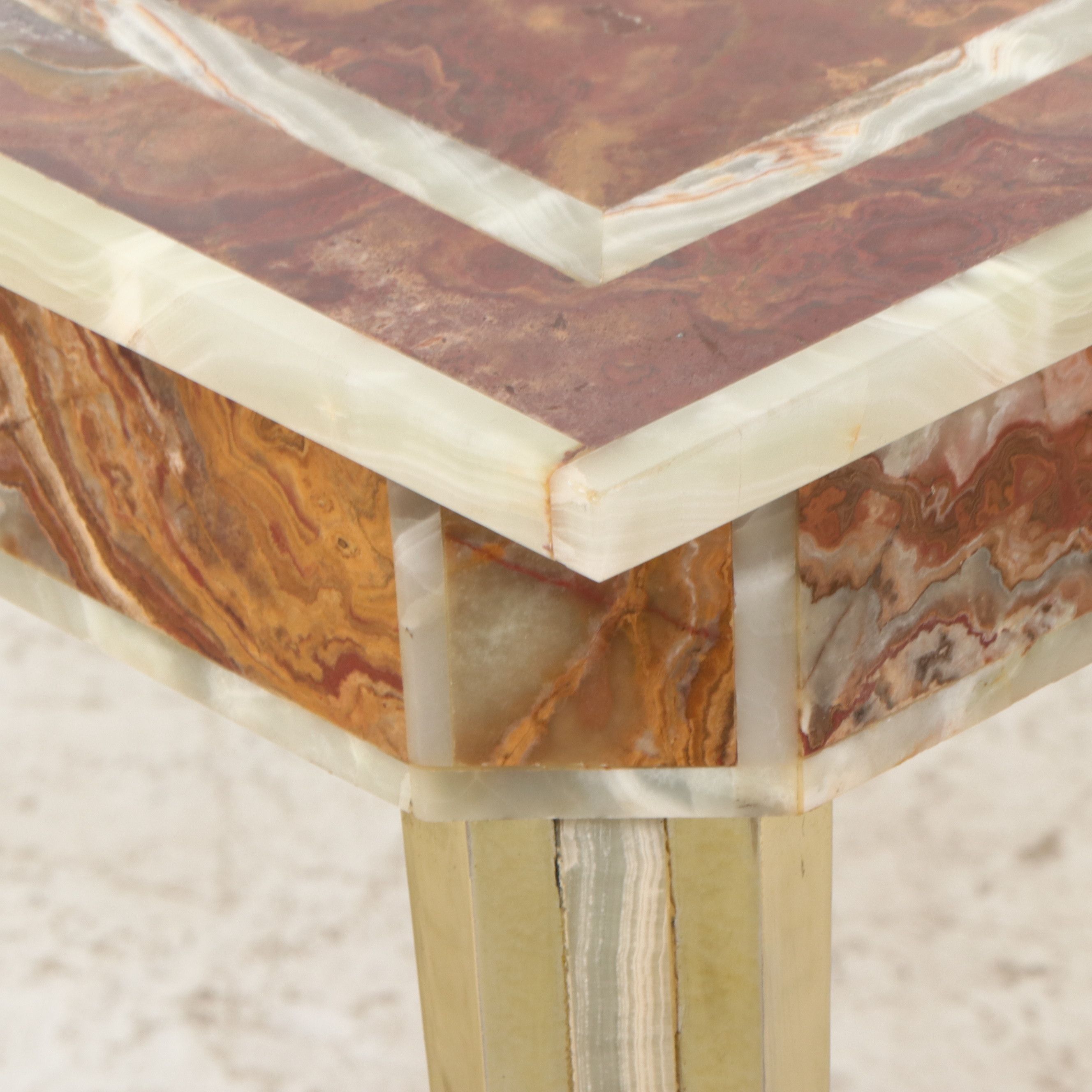 Italian Regency Style Onyx and Jasper Stone Parquetry Console Table, Late 20th C