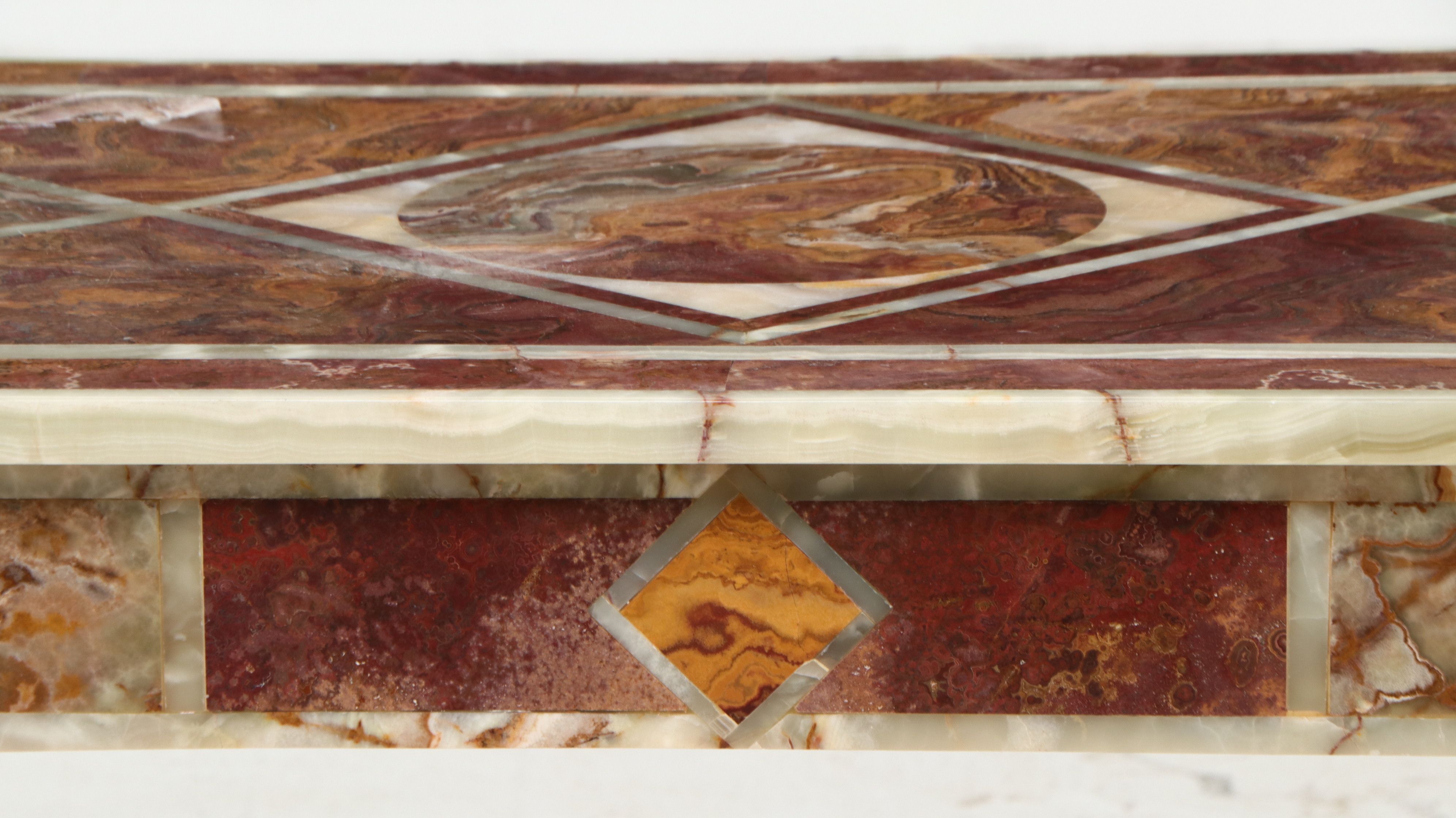 Italian Regency Style Onyx and Jasper Stone Parquetry Console Table, Late 20th C