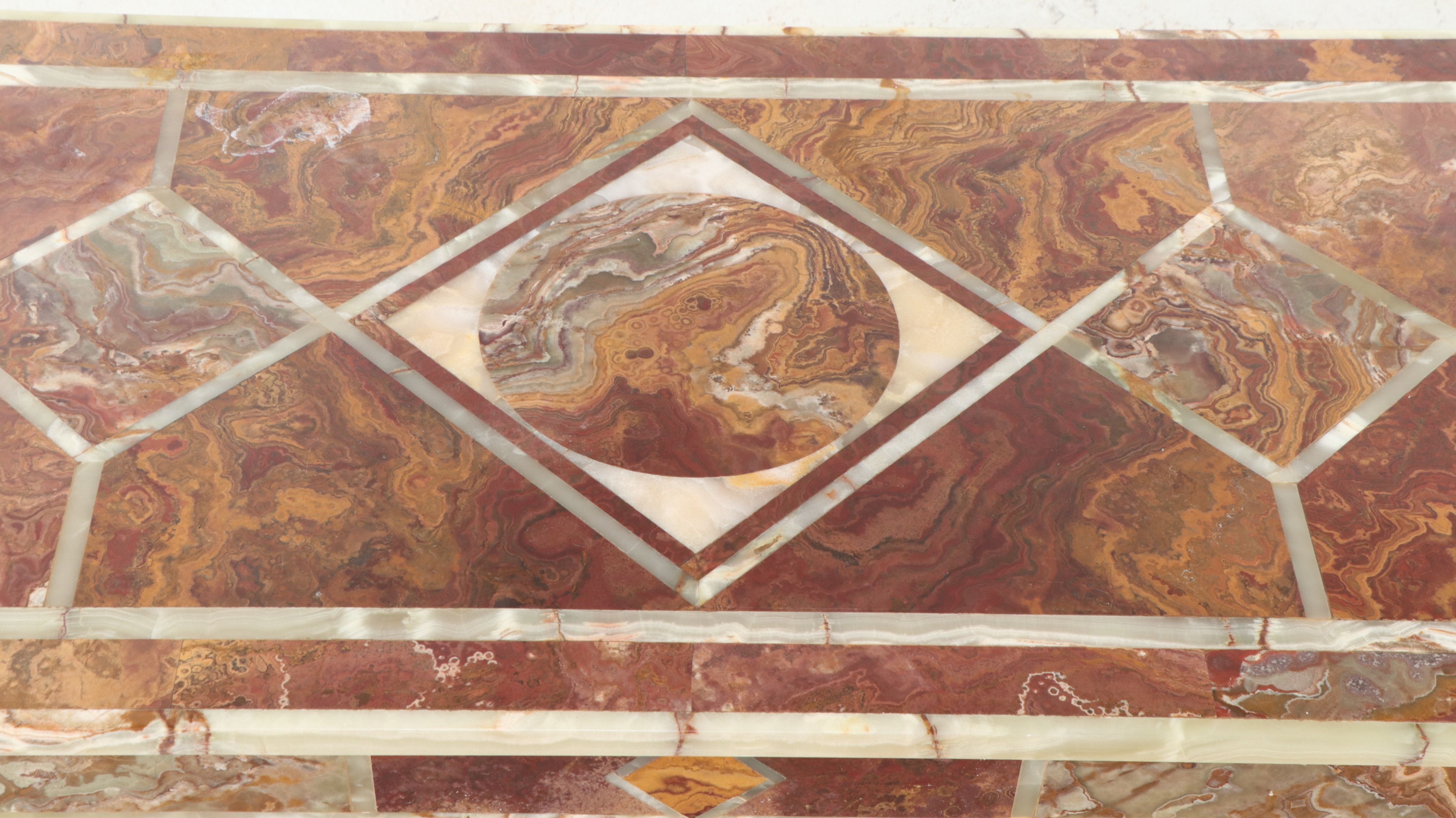 Italian Regency Style Onyx and Jasper Stone Parquetry Console Table, Late 20th C
