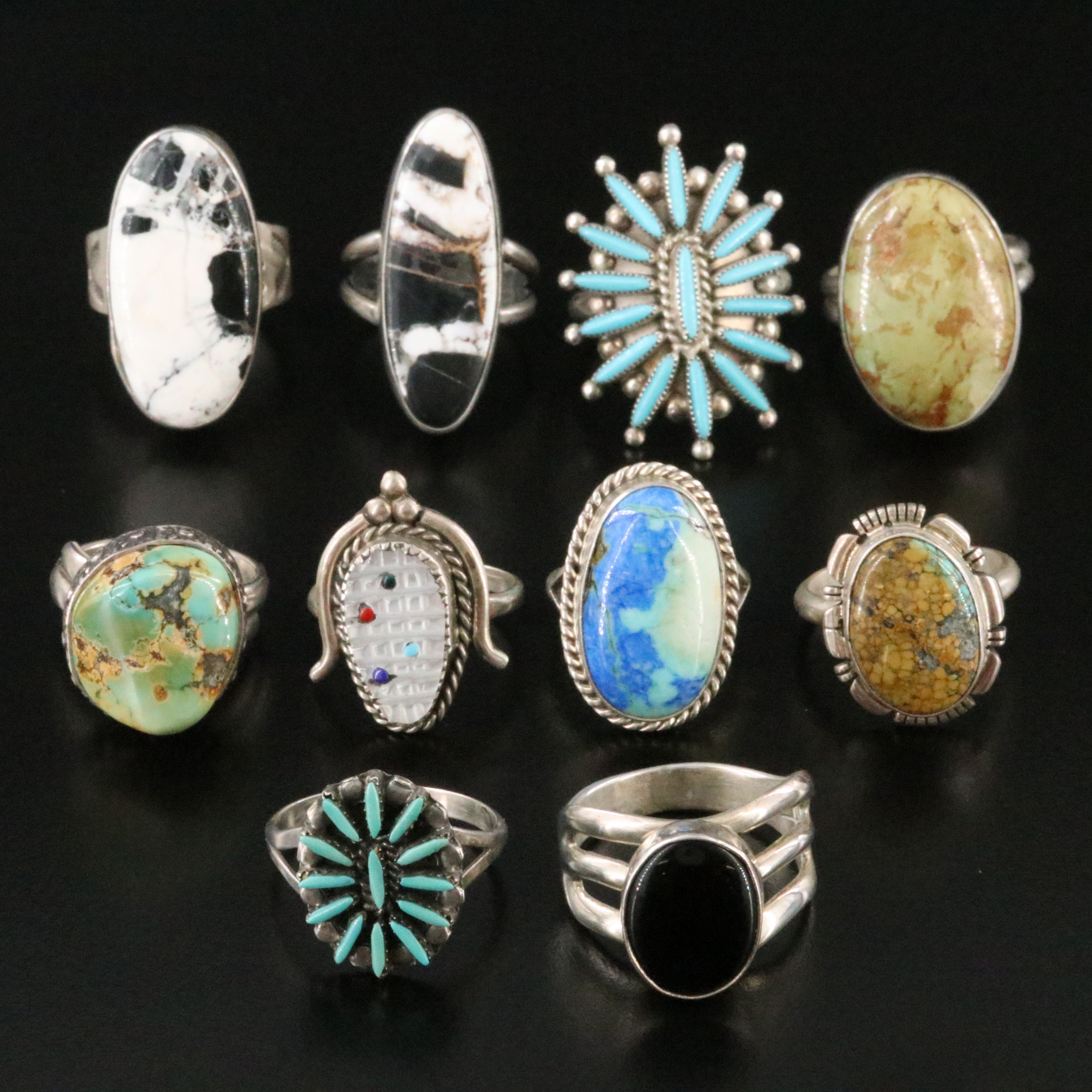 Southwestern Sterling Rings Featuring Turquoise and Mother-of-Pearl