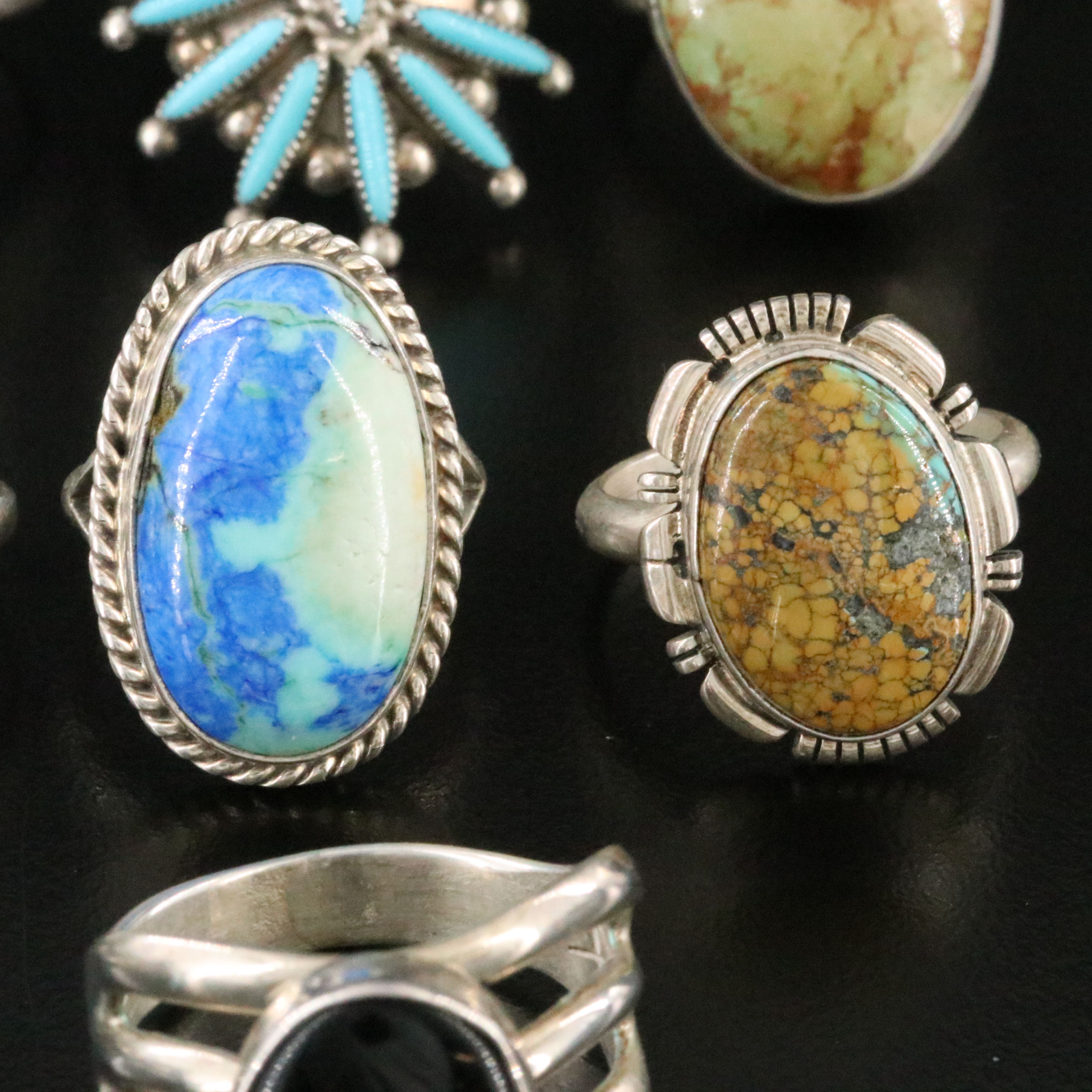 Southwestern Sterling Rings Featuring Turquoise and Mother-of-Pearl