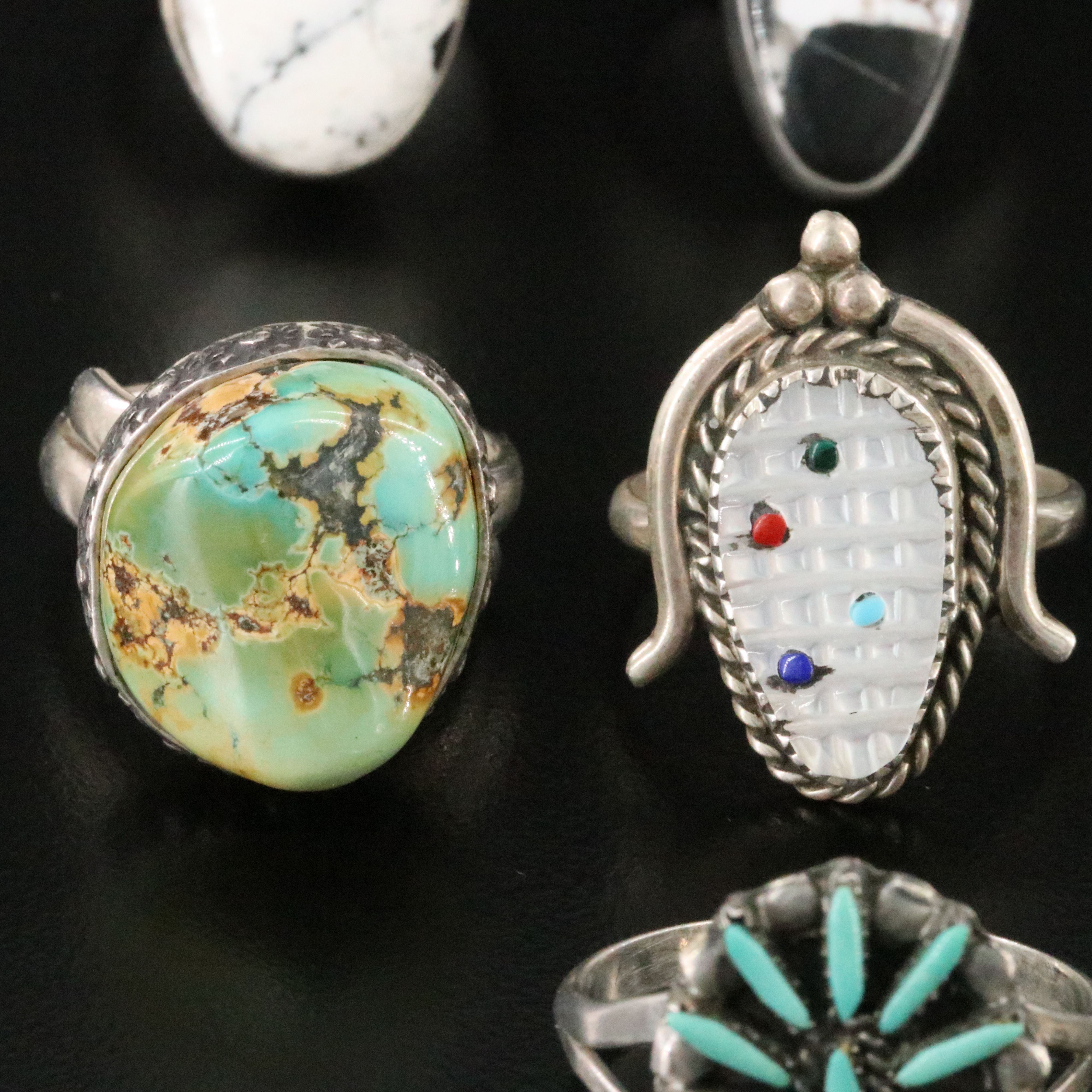 Southwestern Sterling Rings Featuring Turquoise and Mother-of-Pearl