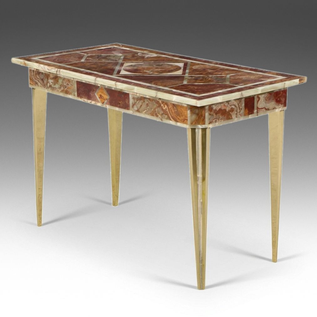 Italian Regency Style Onyx and Jasper Stone Parquetry Console Table, Late 20th C