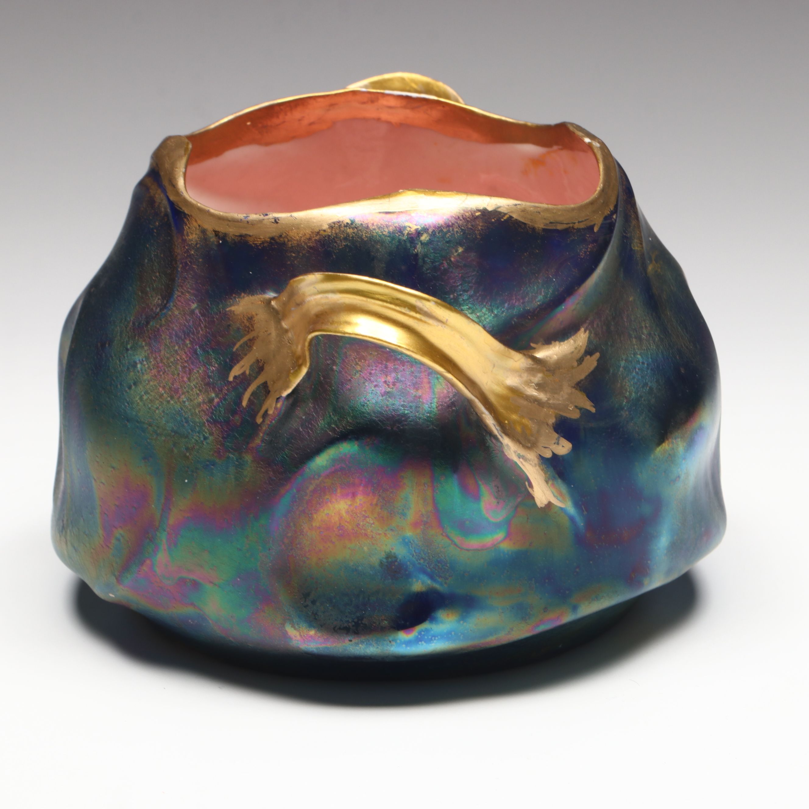 Austrian Art Nouveau Iridescent Metallic Glaze Porcelain Bowl