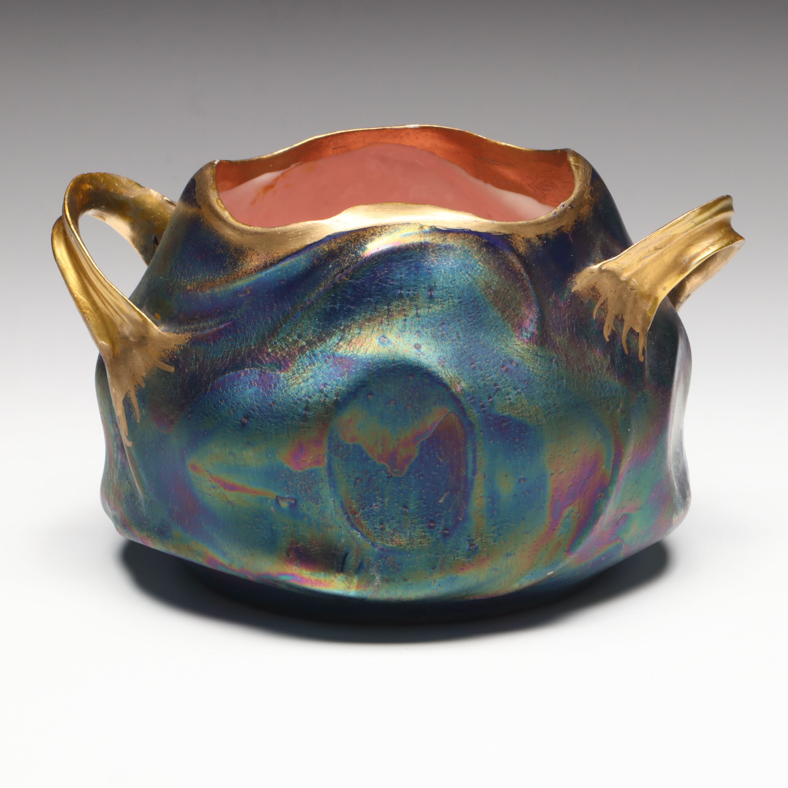 Austrian Art Nouveau Iridescent Metallic Glaze Porcelain Bowl