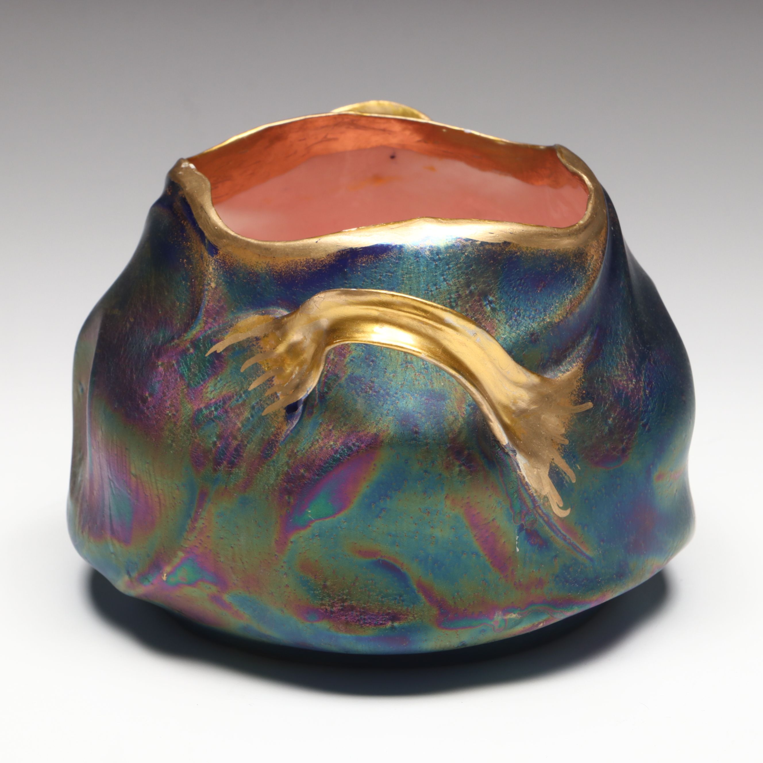 Austrian Art Nouveau Iridescent Metallic Glaze Porcelain Bowl