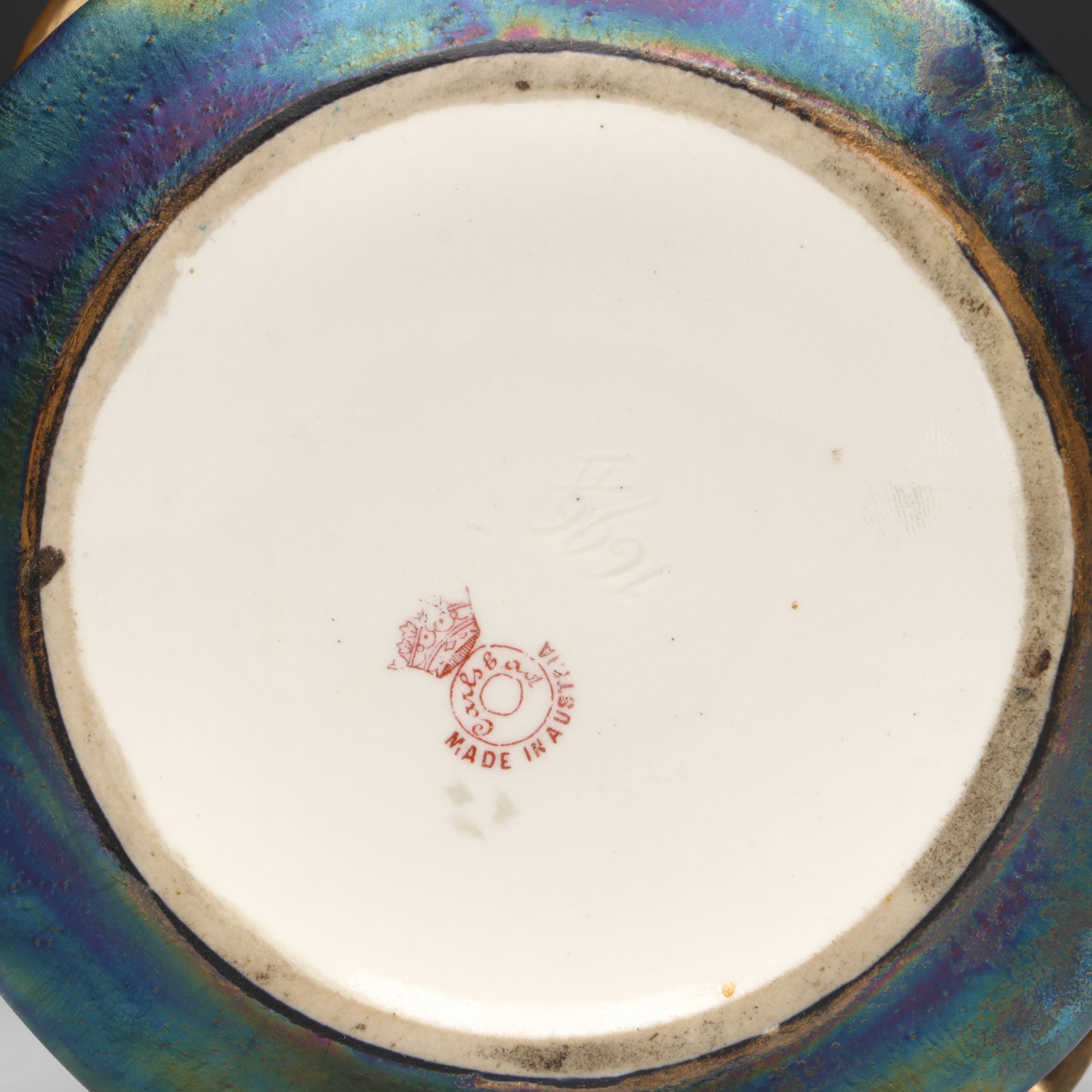 Austrian Art Nouveau Iridescent Metallic Glaze Porcelain Bowl