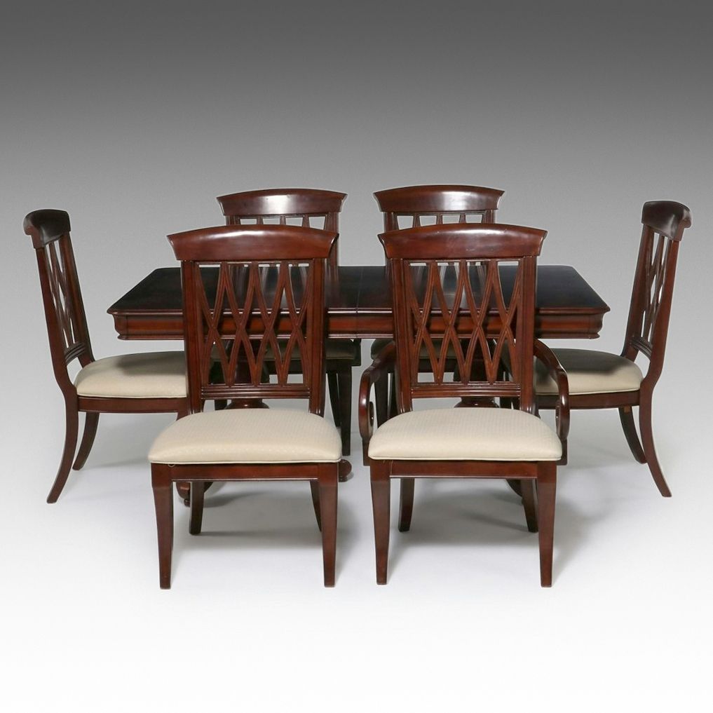 Seven-Piece Universal Furniture Traditional Cherry Double Pedestal Dining Set