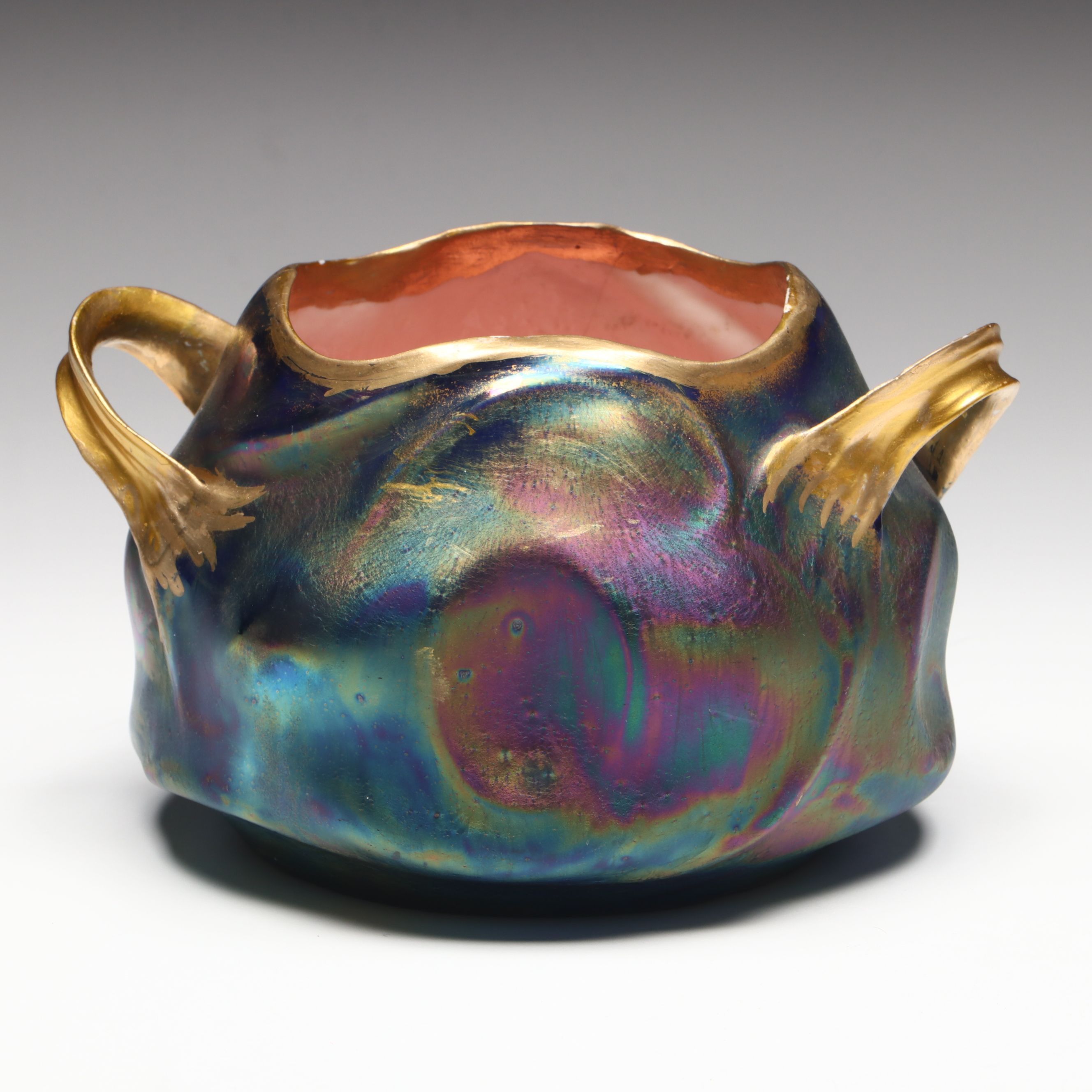 Austrian Art Nouveau Iridescent Metallic Glaze Porcelain Bowl