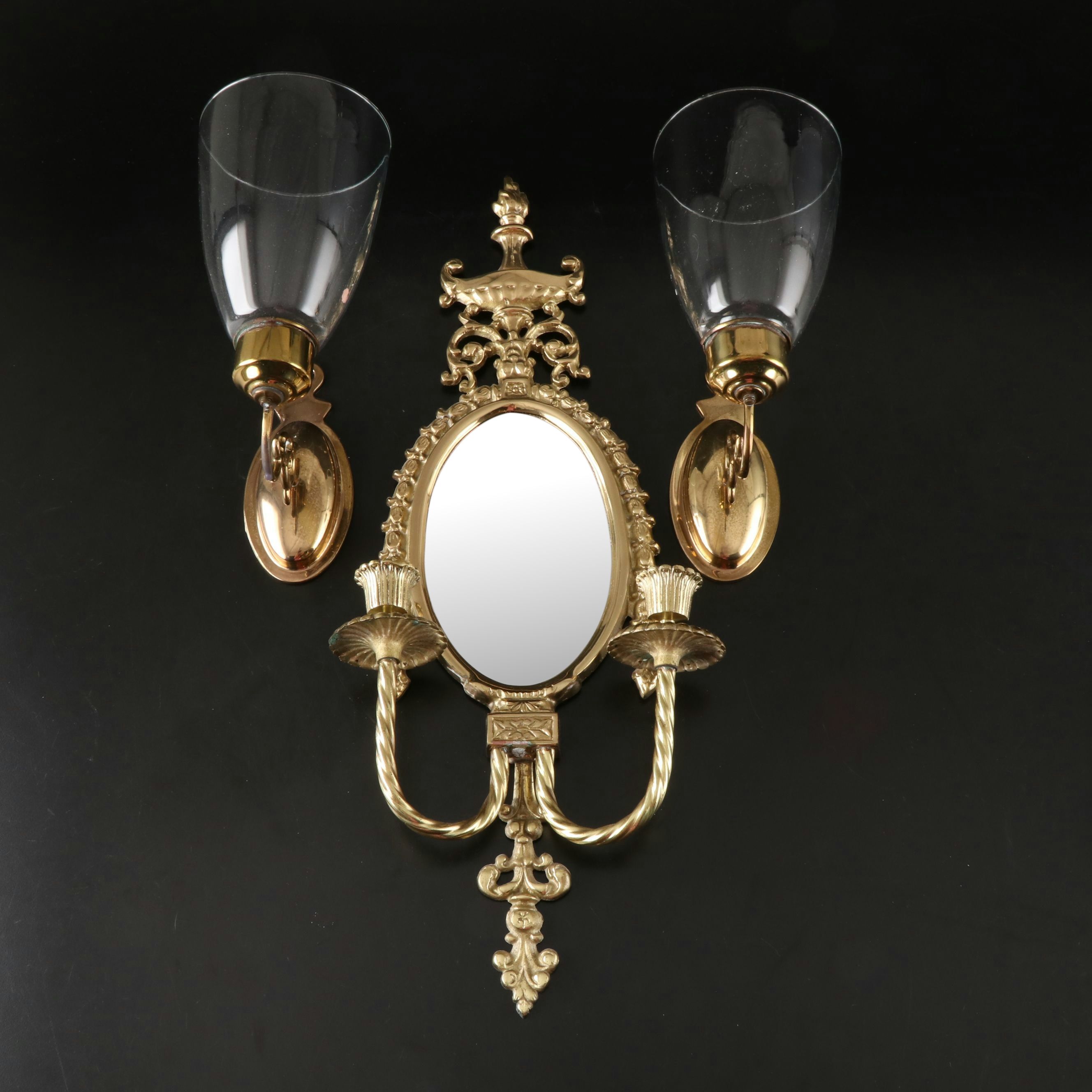 Pair of Modern Wall Sconces with Federal Style Double Candlestick Wall Sconce