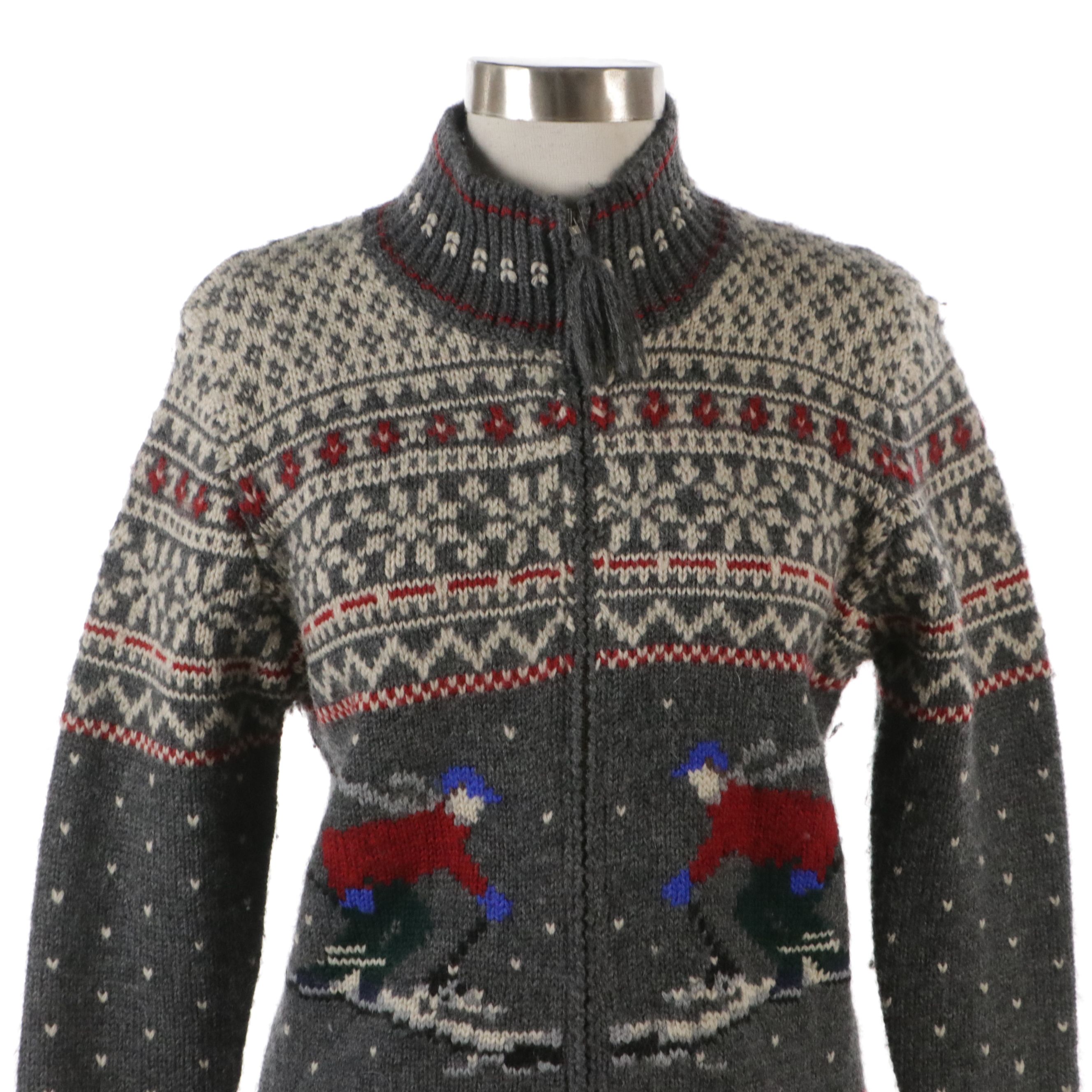 Lauren Ralph Lauren Worsted Wool Cardigan and Margaret Godfrey Red Leather Skirt