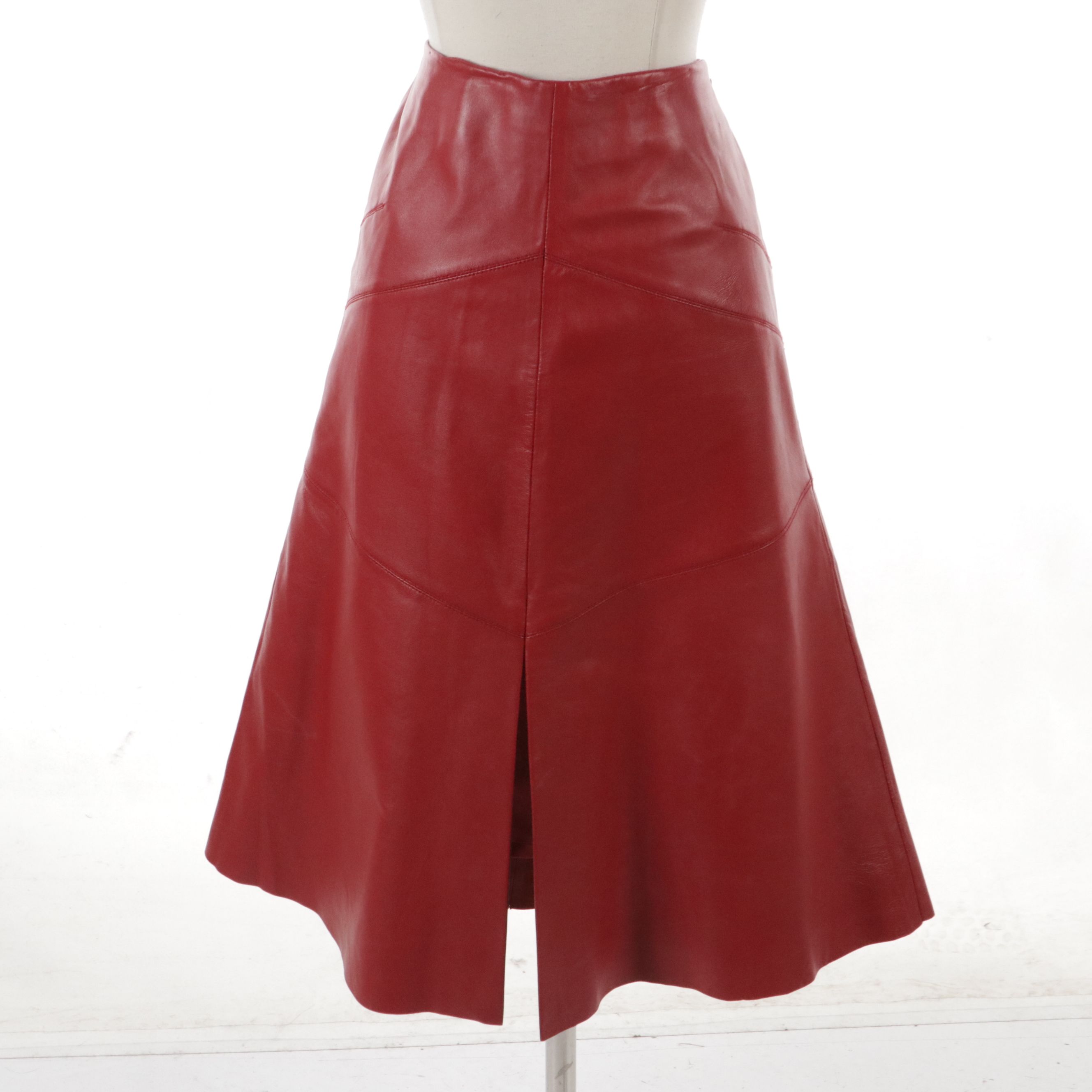 Lauren Ralph Lauren Worsted Wool Cardigan and Margaret Godfrey Red Leather Skirt