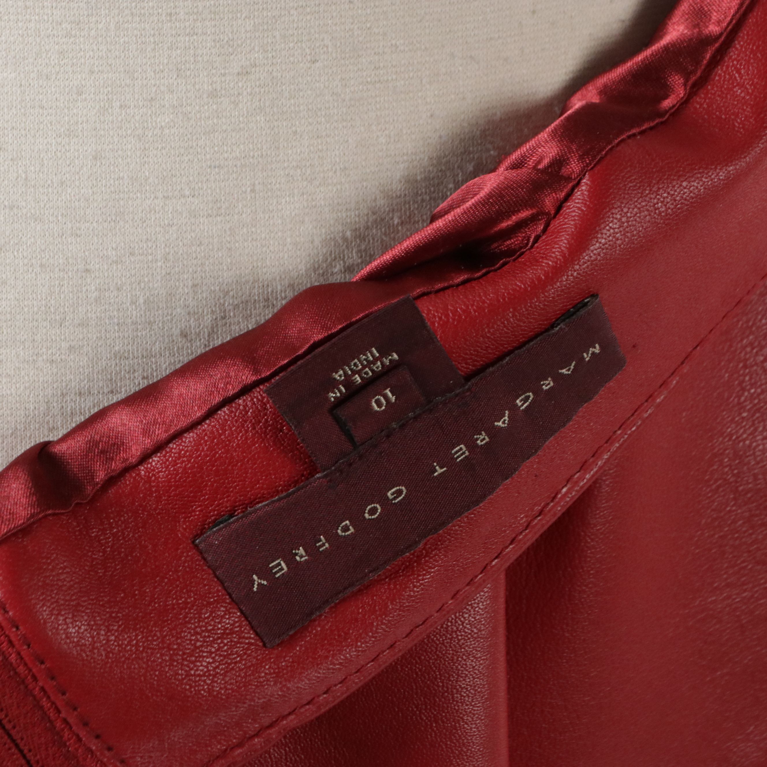 Lauren Ralph Lauren Worsted Wool Cardigan and Margaret Godfrey Red Leather Skirt