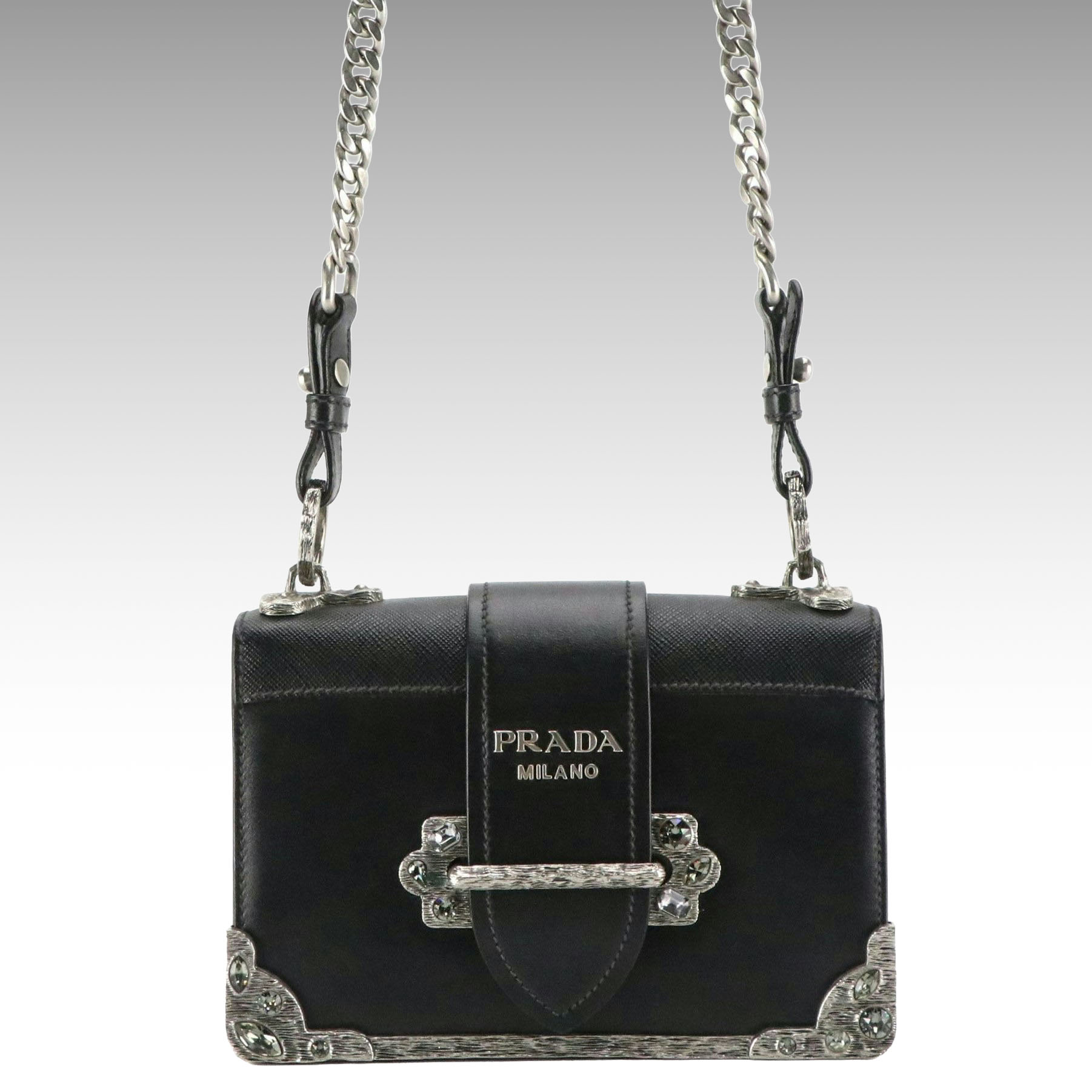 Prada Cahier Crossbody Bag in Crystal Embellished Black Leather