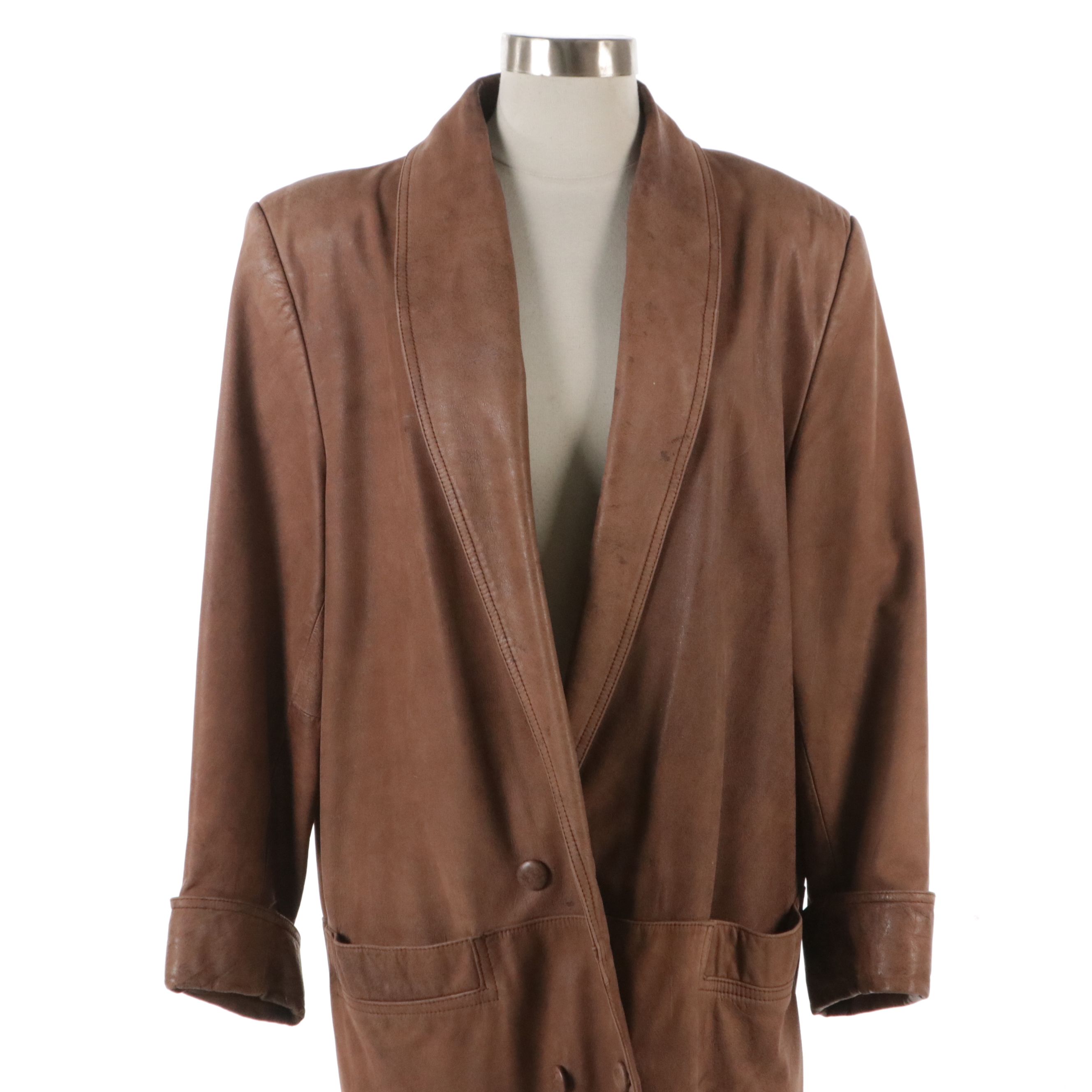 Pelle Studio Double-Breasted Trench Coat in Distressed Leather, 1980s
