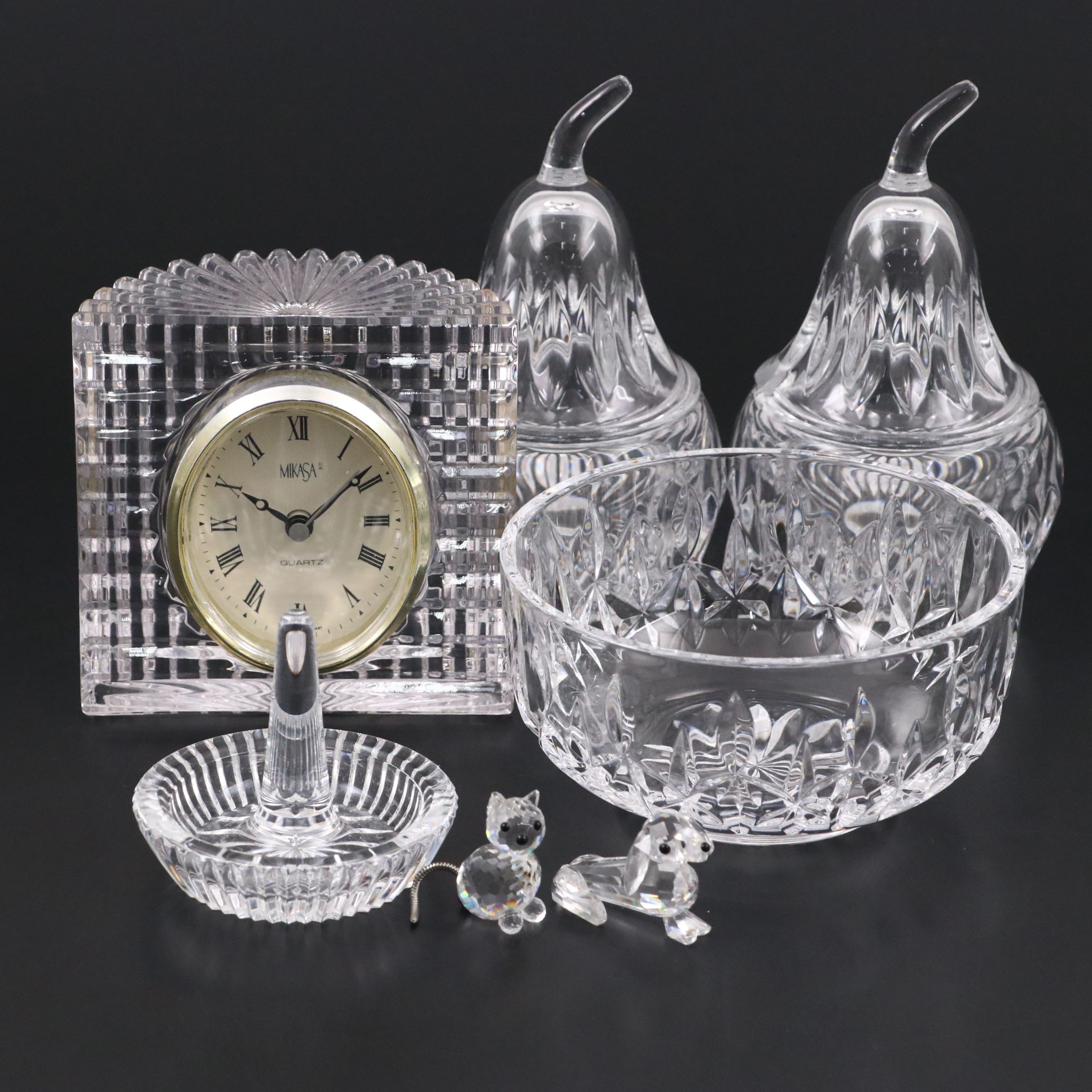 Waterford "Carlow" Bowl and Ring Holder, Mikasa Clock and More Crystal Décor
