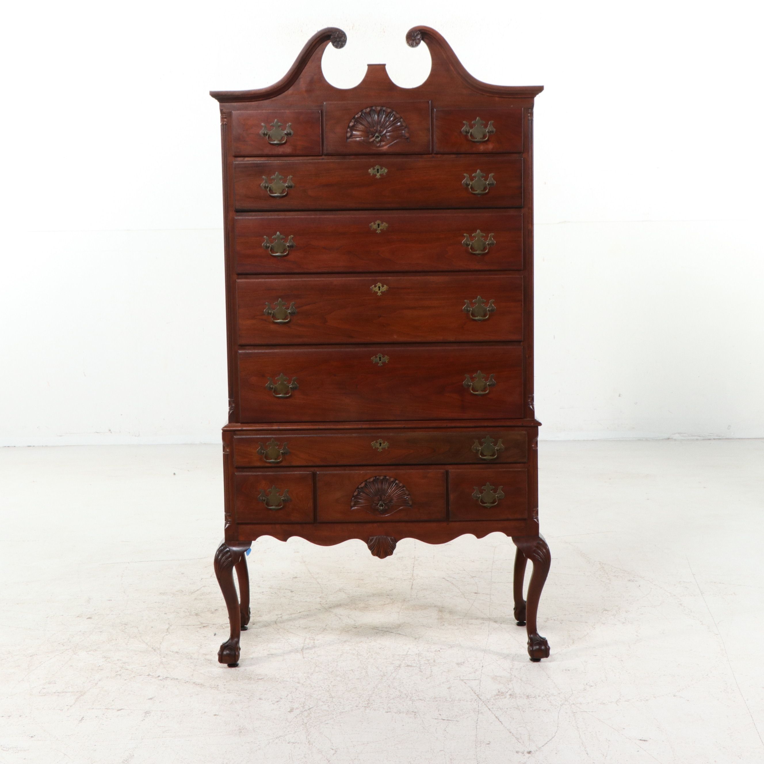 American Centennial Chippendale Style Mahogany Bonnet-Top Highboy