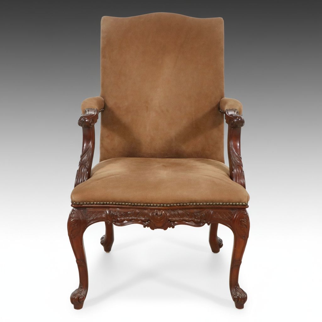 Chippendale Style Carved Mahogany Open Armchair, Late 20th Century