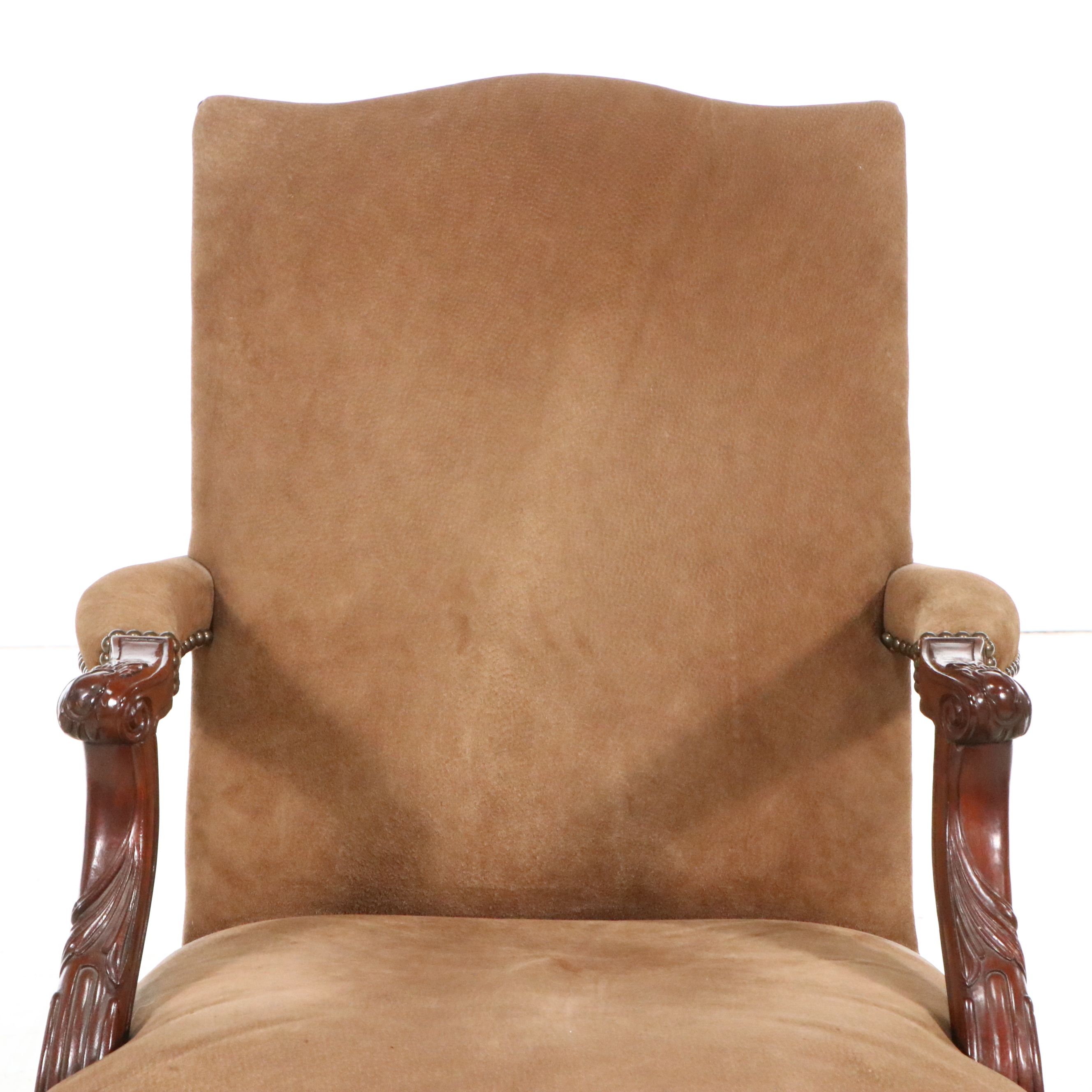 Chippendale Style Carved Mahogany Open Armchair, Late 20th Century
