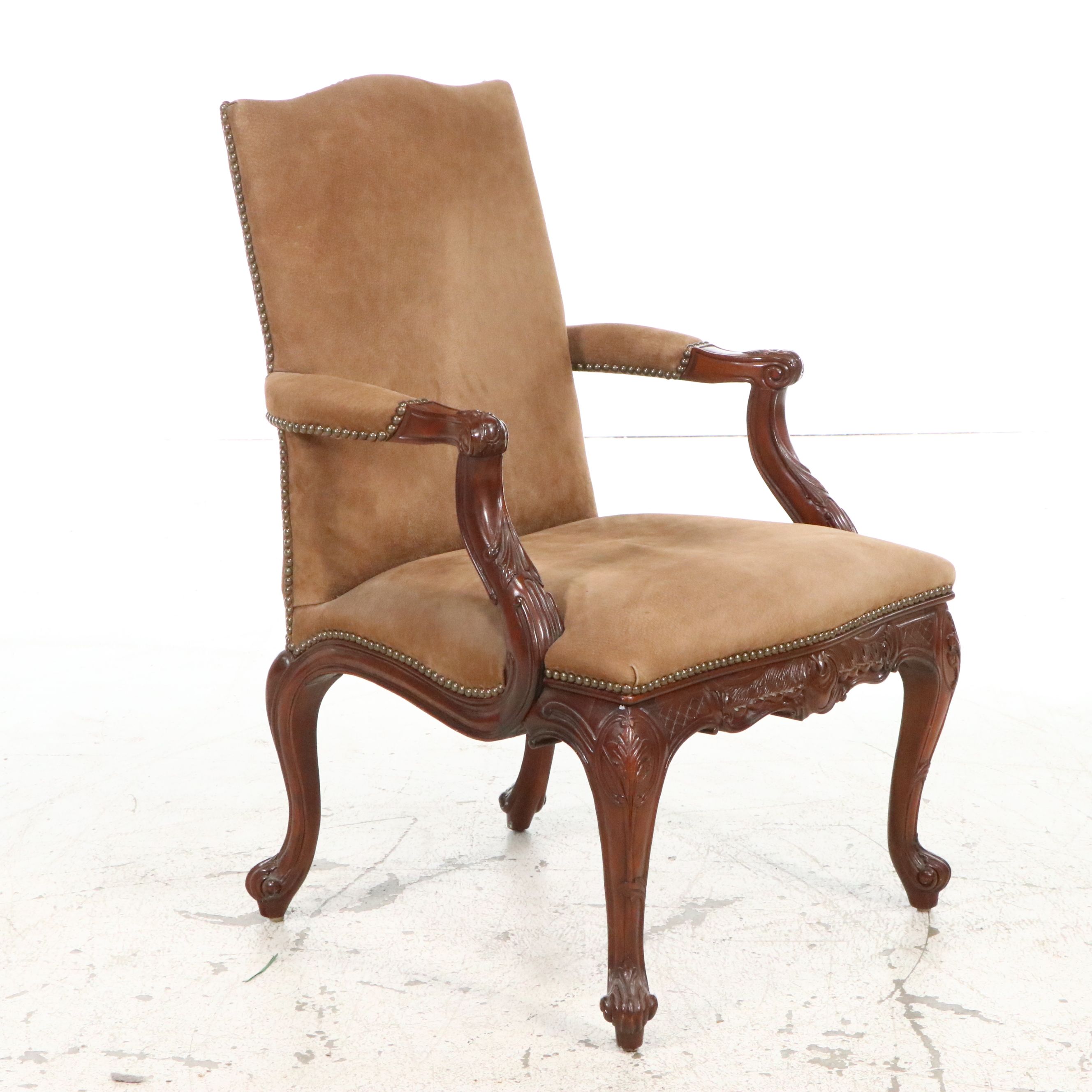 Chippendale Style Carved Mahogany Open Armchair, Late 20th Century