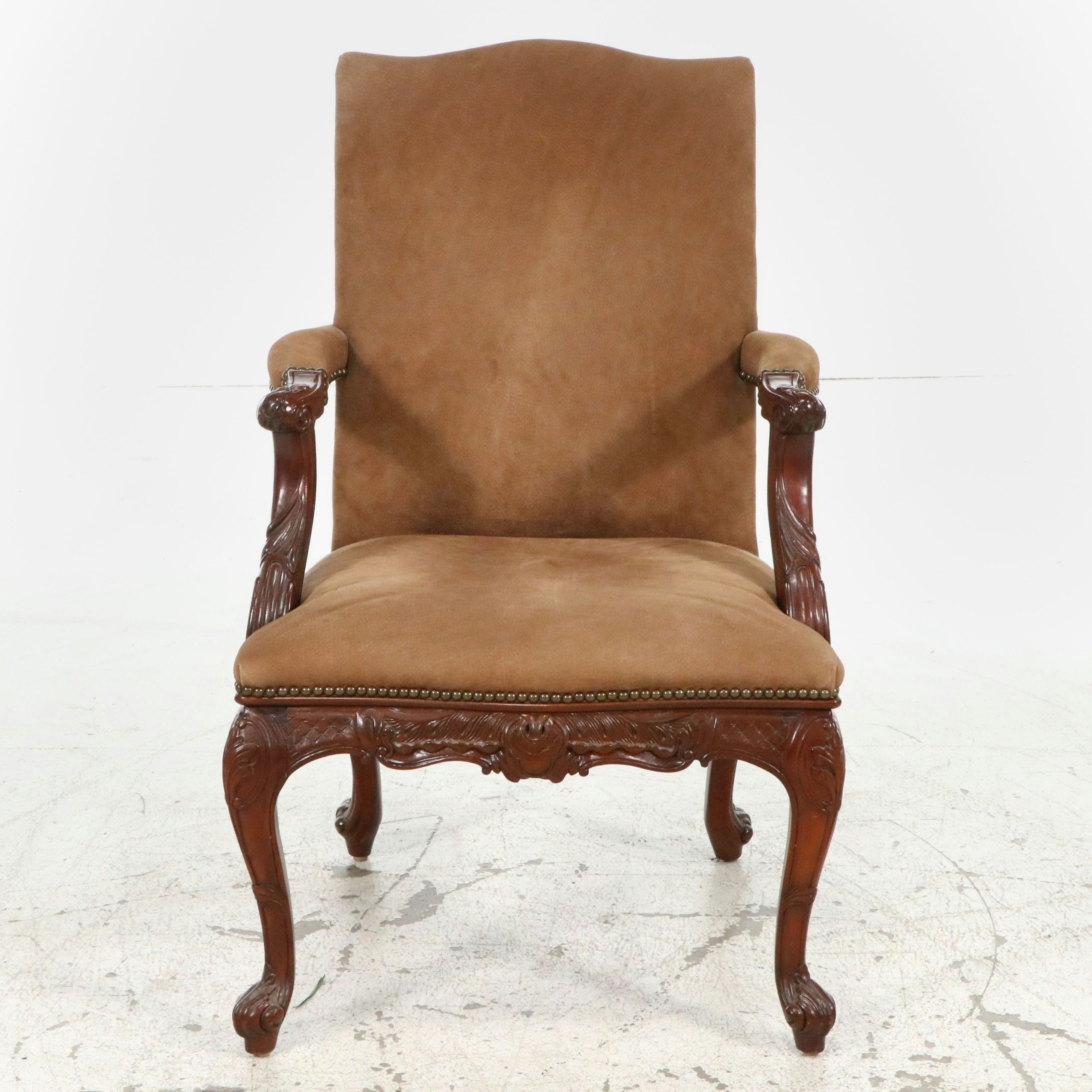 Chippendale Style Carved Mahogany Open Armchair, Late 20th Century