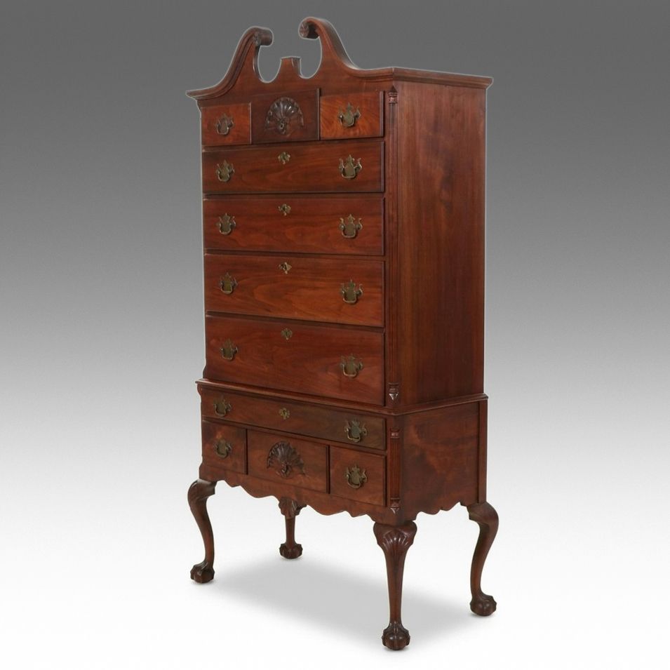 American Centennial Chippendale Style Mahogany Bonnet-Top Highboy