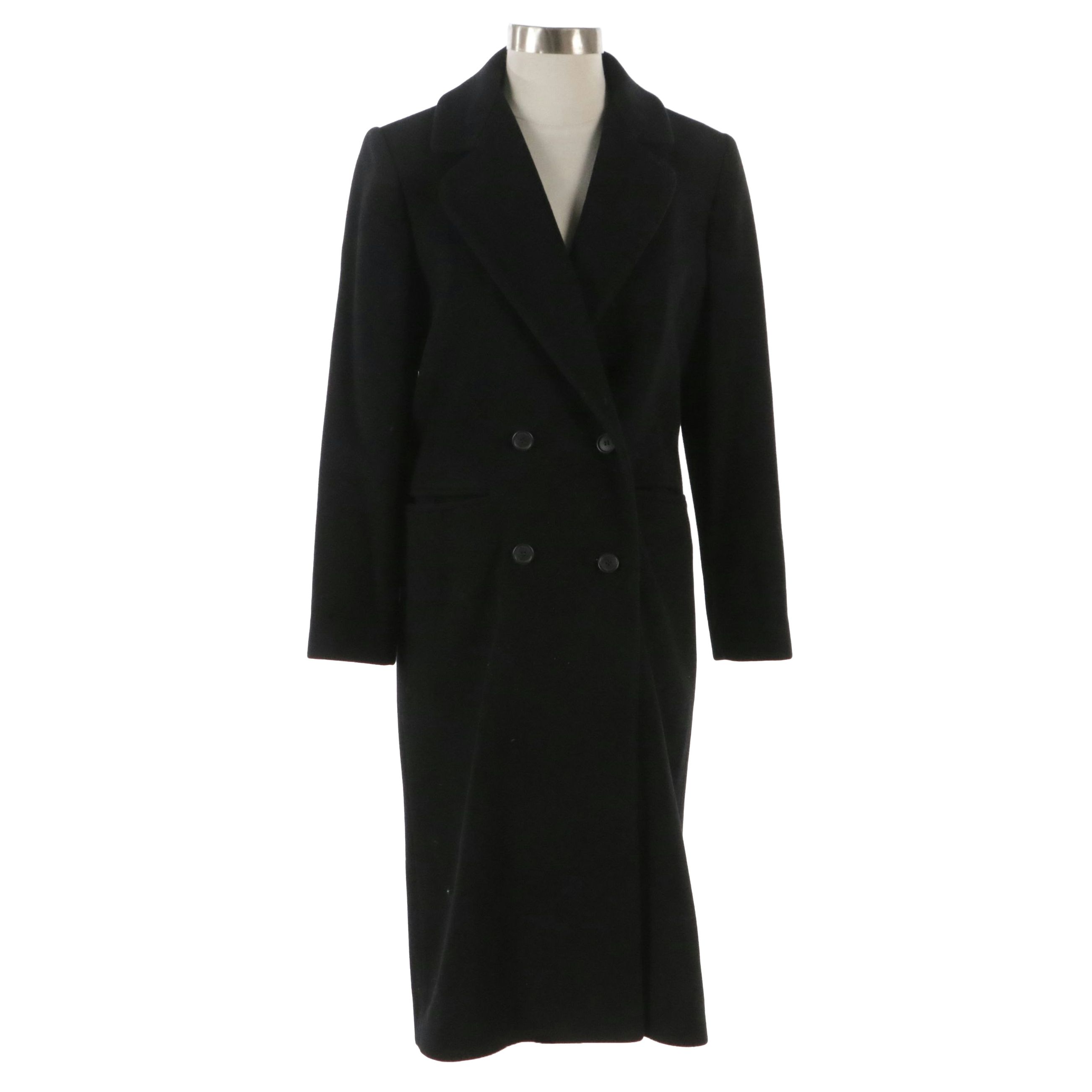 Saxton Hall Black Wool Blend Walker Coat and LRL Brown Leather Gloves