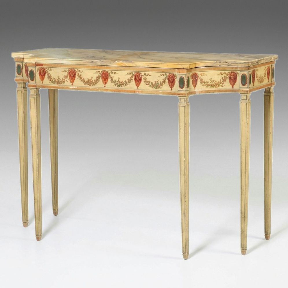 Adam Style Painted Decorated Marble Top Console Table, 20th Century
