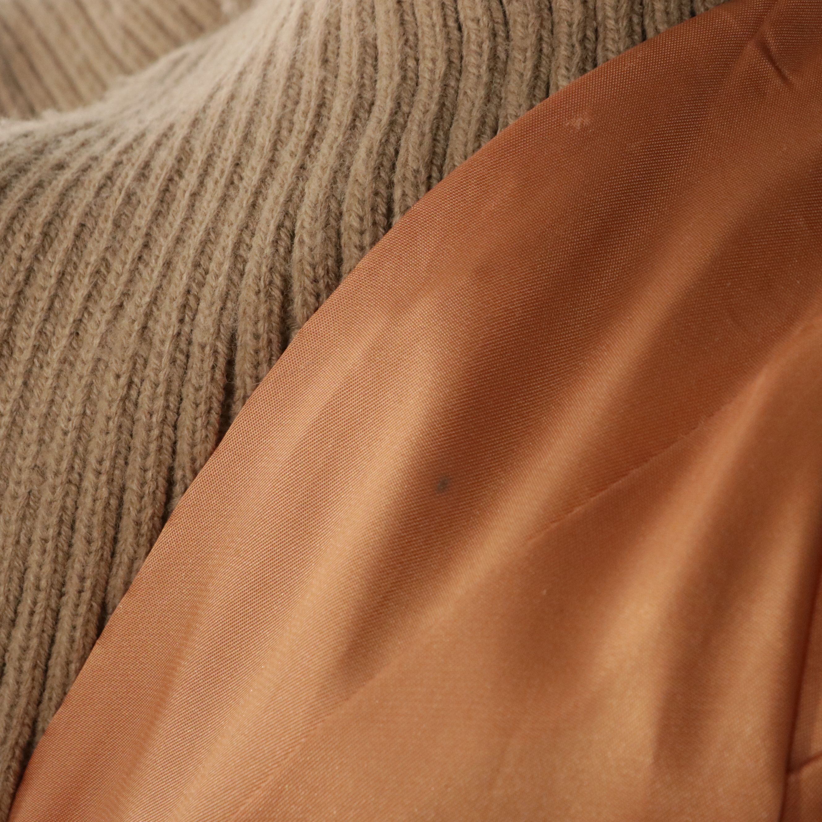 Pastel Mink Fur/Beige Rib Knit Zip Jacket