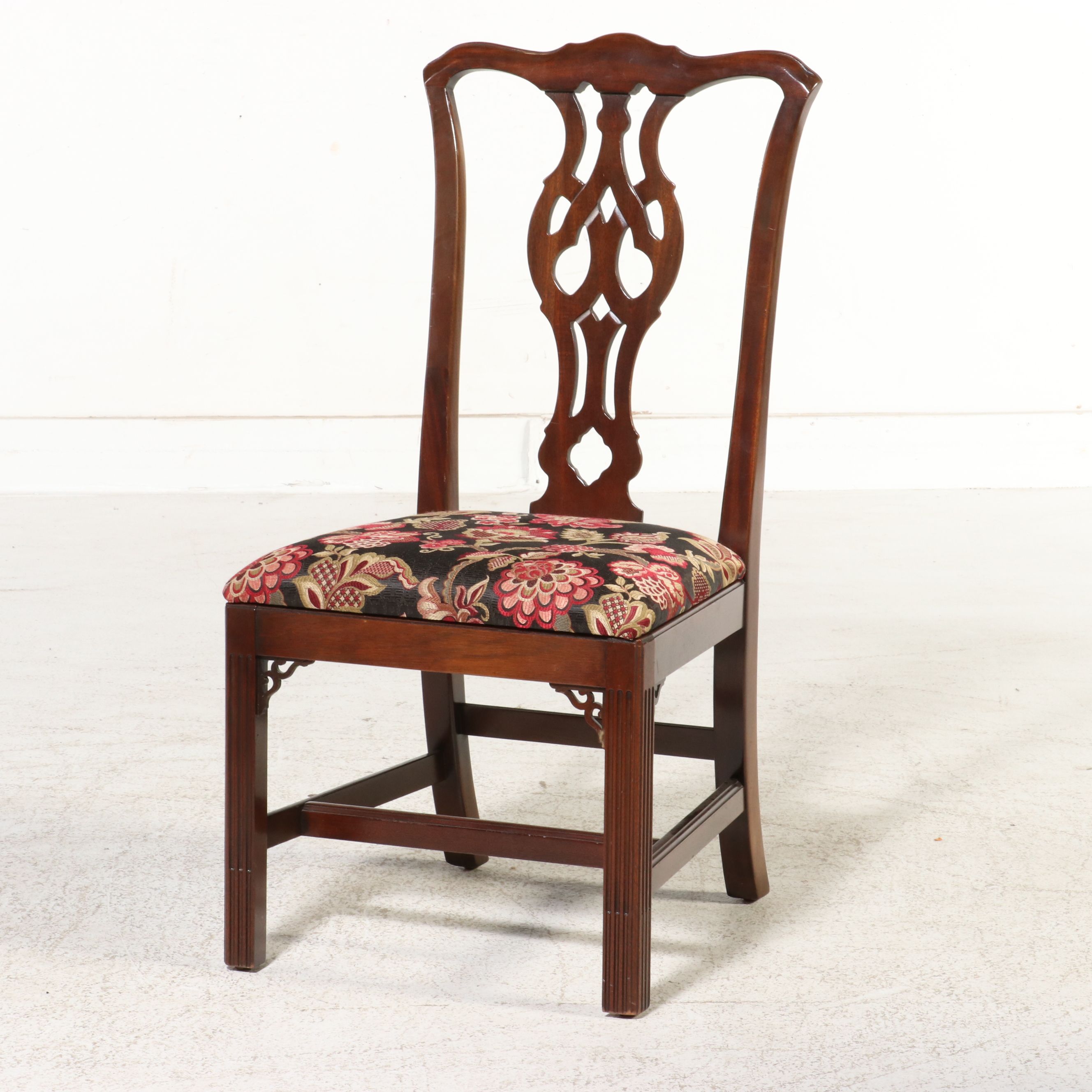 Chippendale Style and Other Floral Upholstered Dining Chairs, Late 20th Century