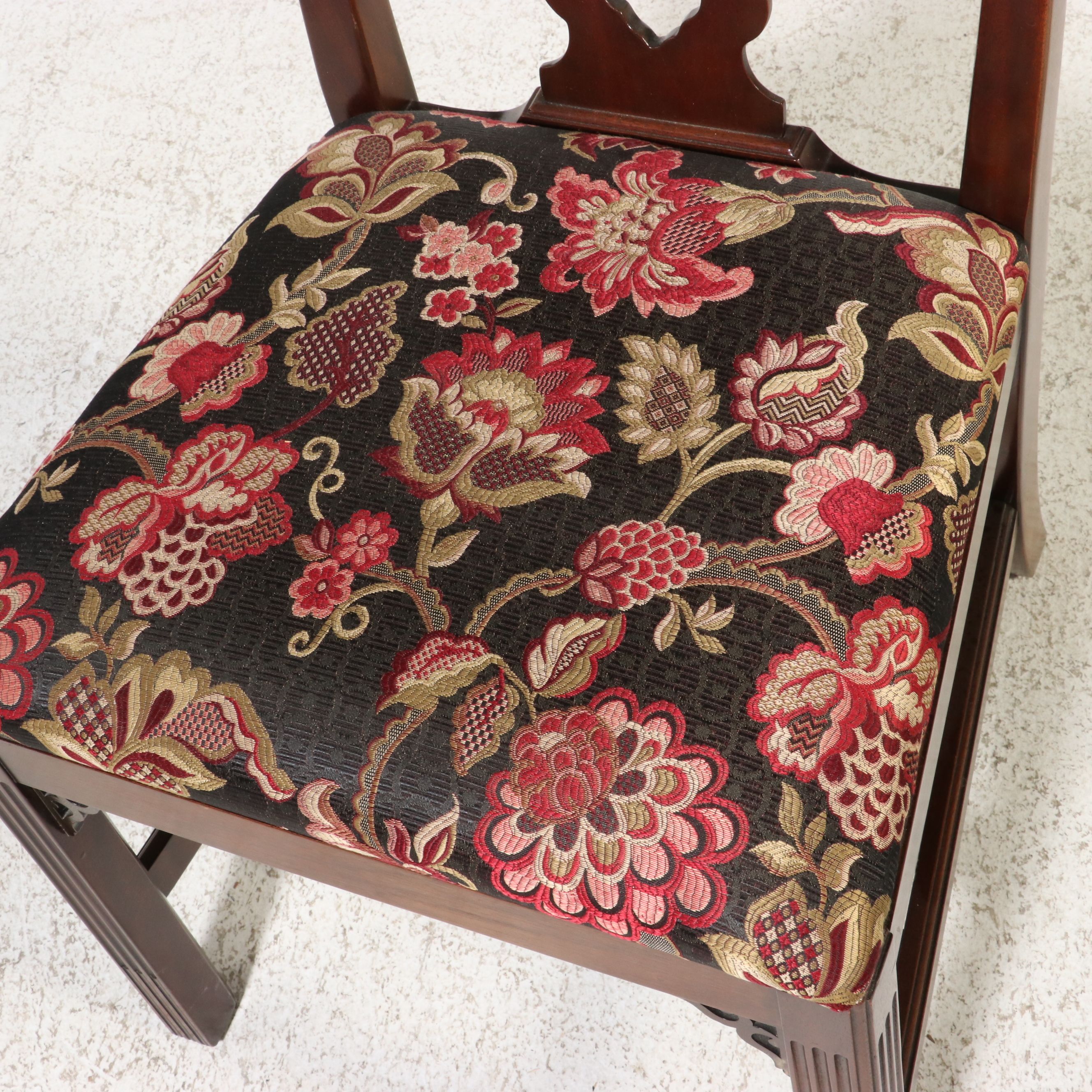 Chippendale Style and Other Floral Upholstered Dining Chairs, Late 20th Century