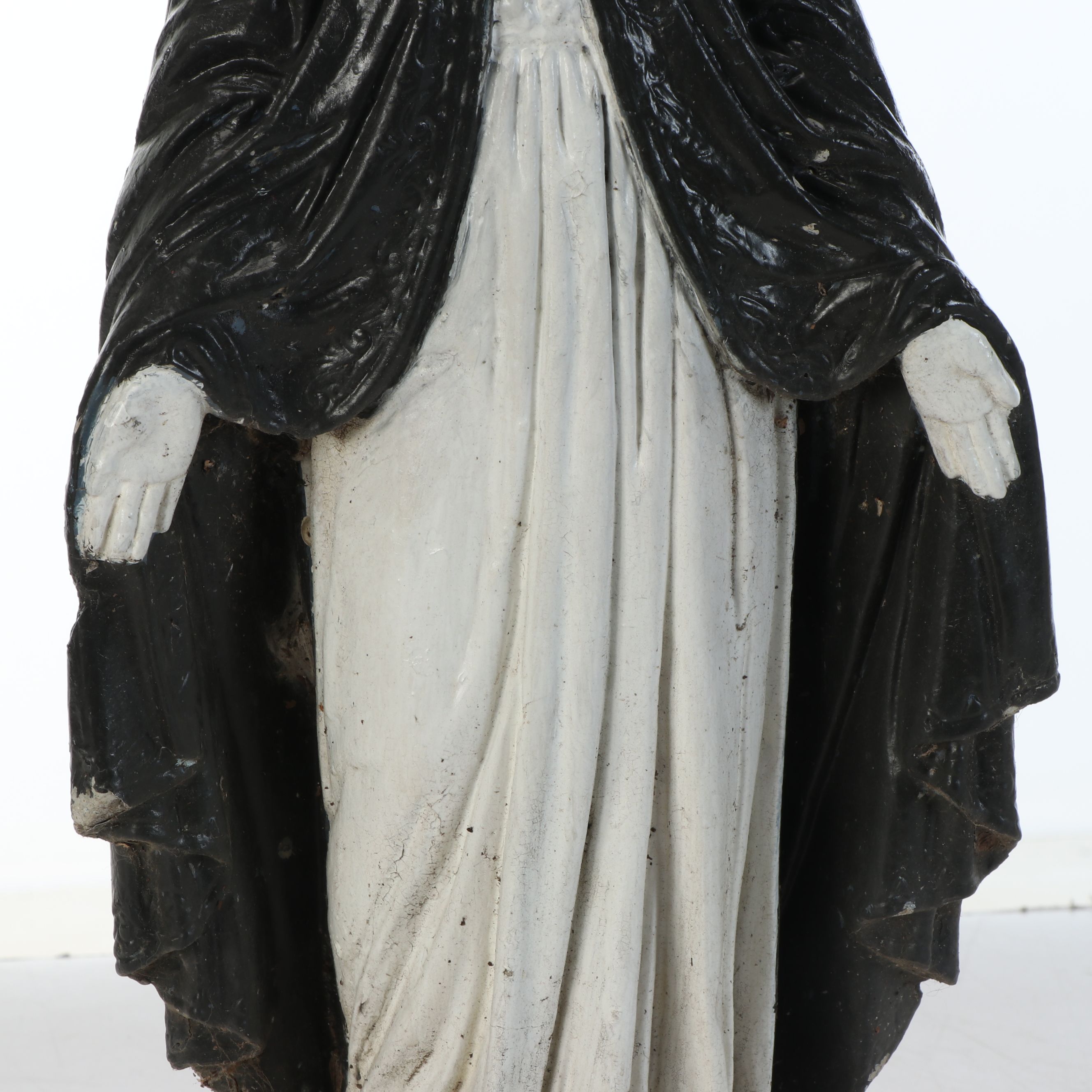 Concrete Virgin Mary and Plaster Seated Angel Lawn Statues