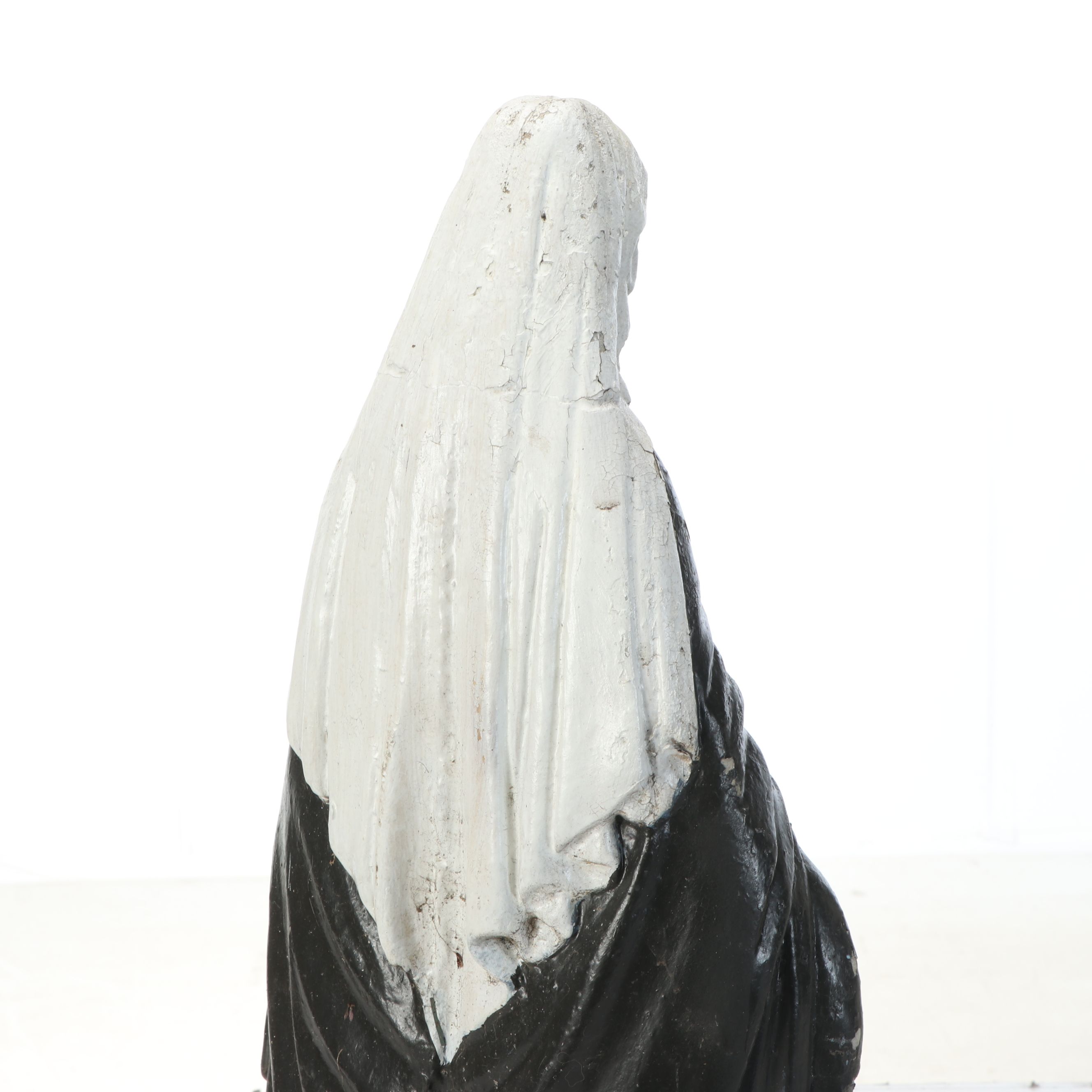 Concrete Virgin Mary and Plaster Seated Angel Lawn Statues