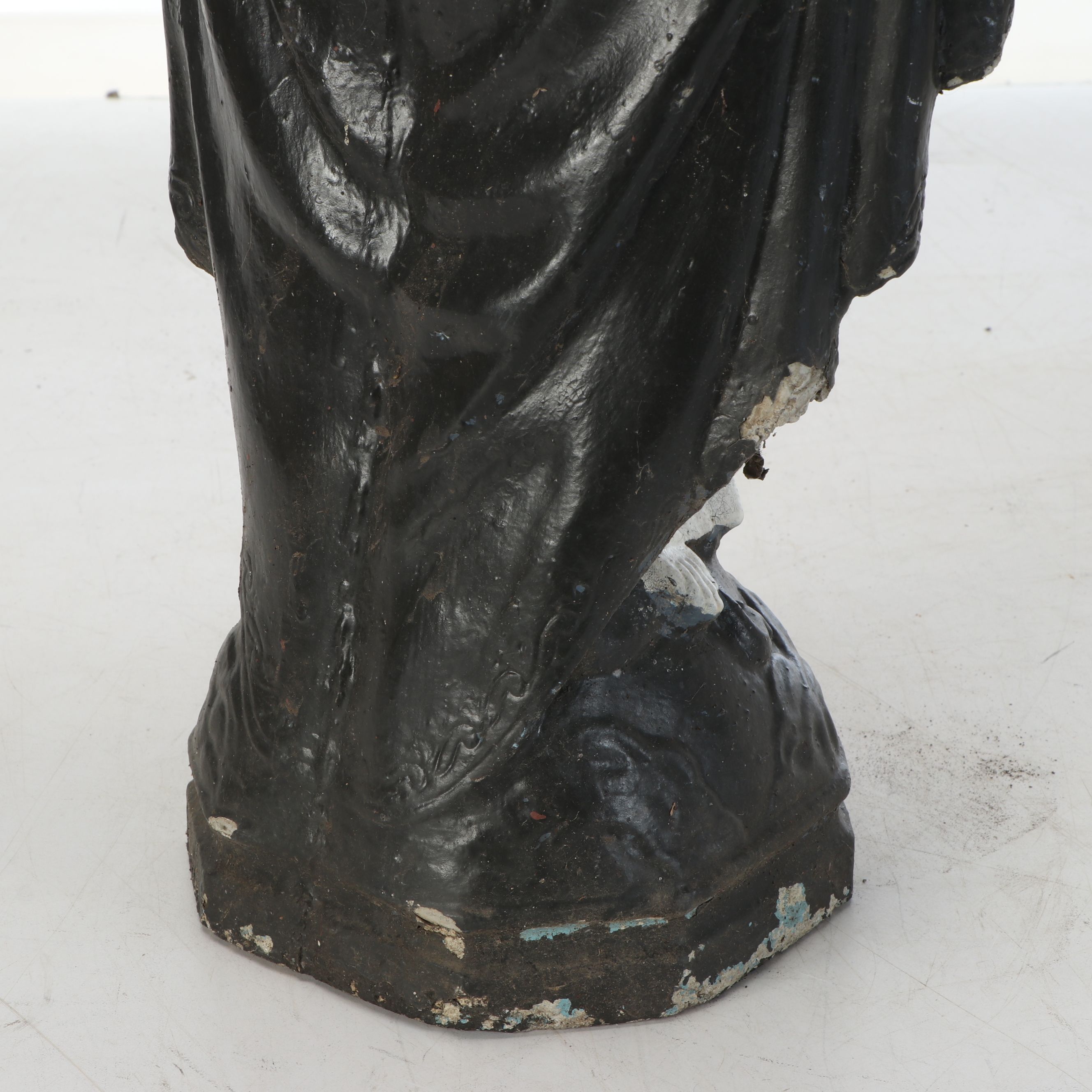 Concrete Virgin Mary and Plaster Seated Angel Lawn Statues