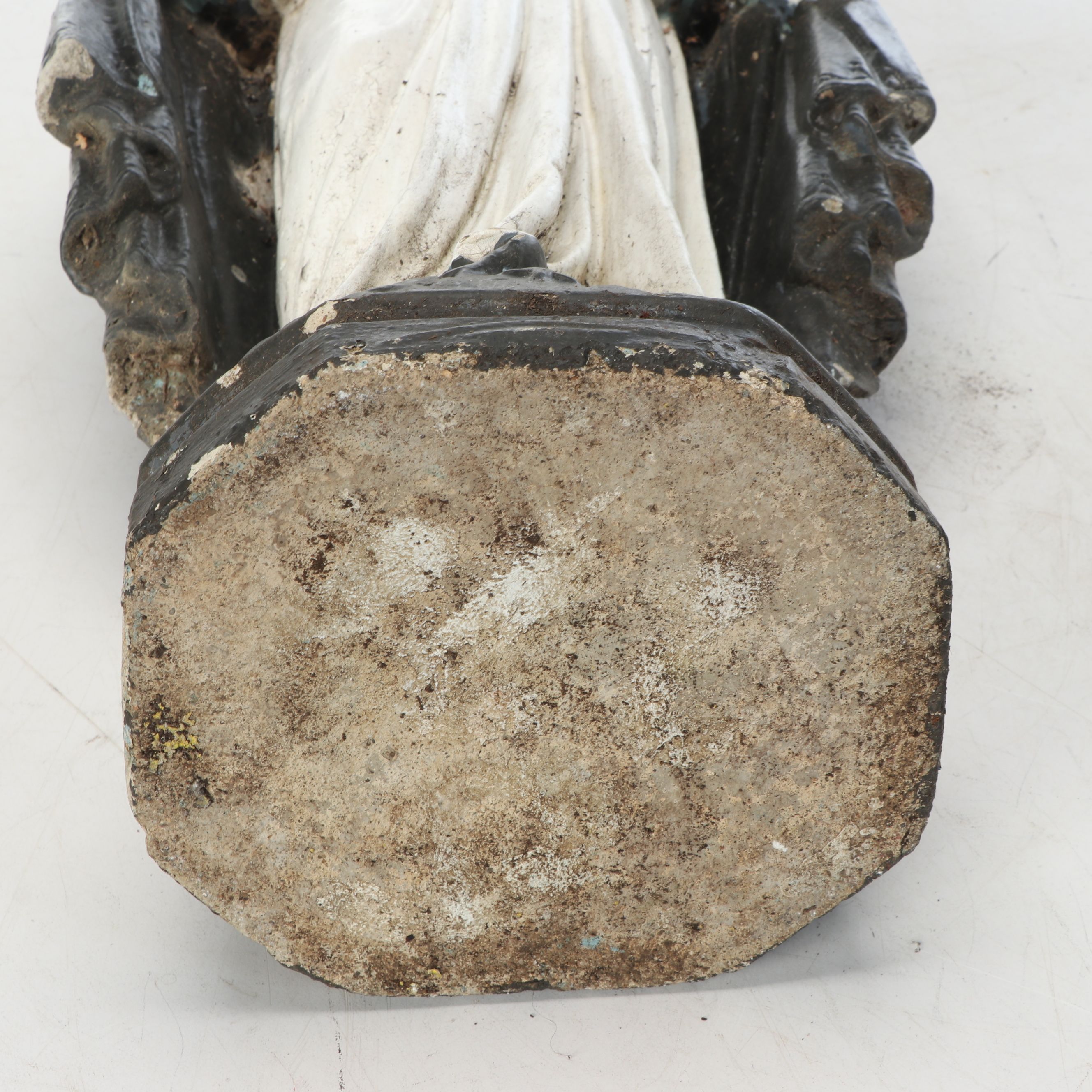 Concrete Virgin Mary and Plaster Seated Angel Lawn Statues