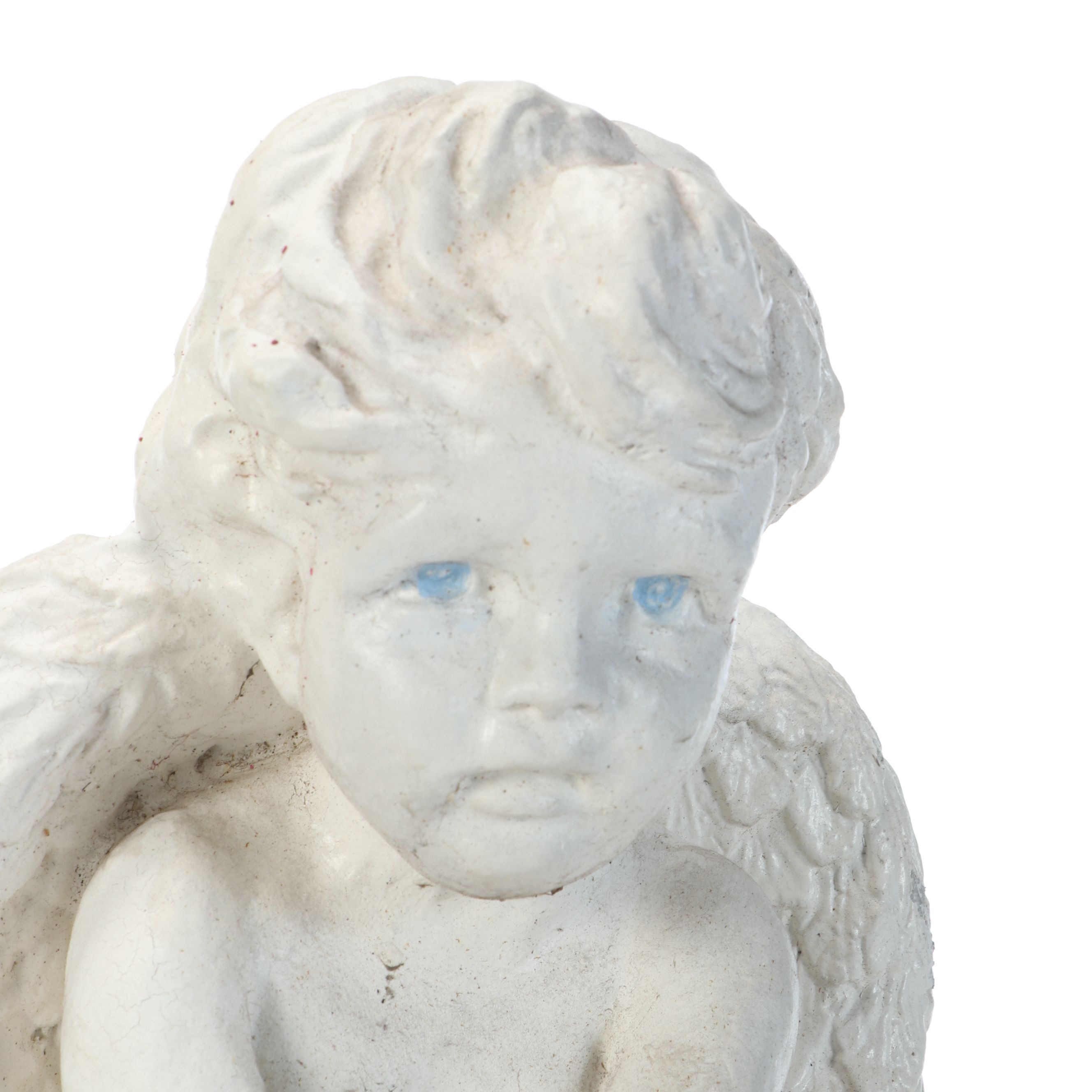 Concrete Virgin Mary and Plaster Seated Angel Lawn Statues