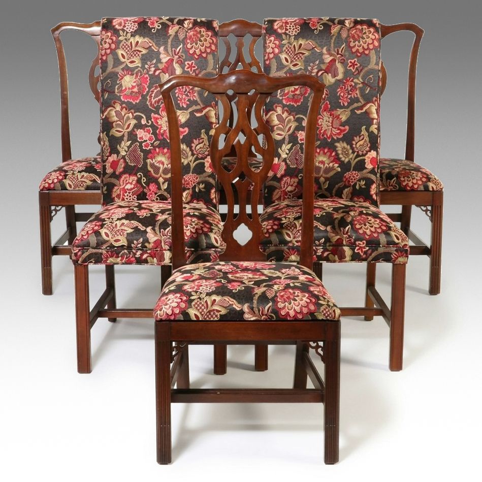 Chippendale Style and Other Floral Upholstered Dining Chairs, Late 20th Century