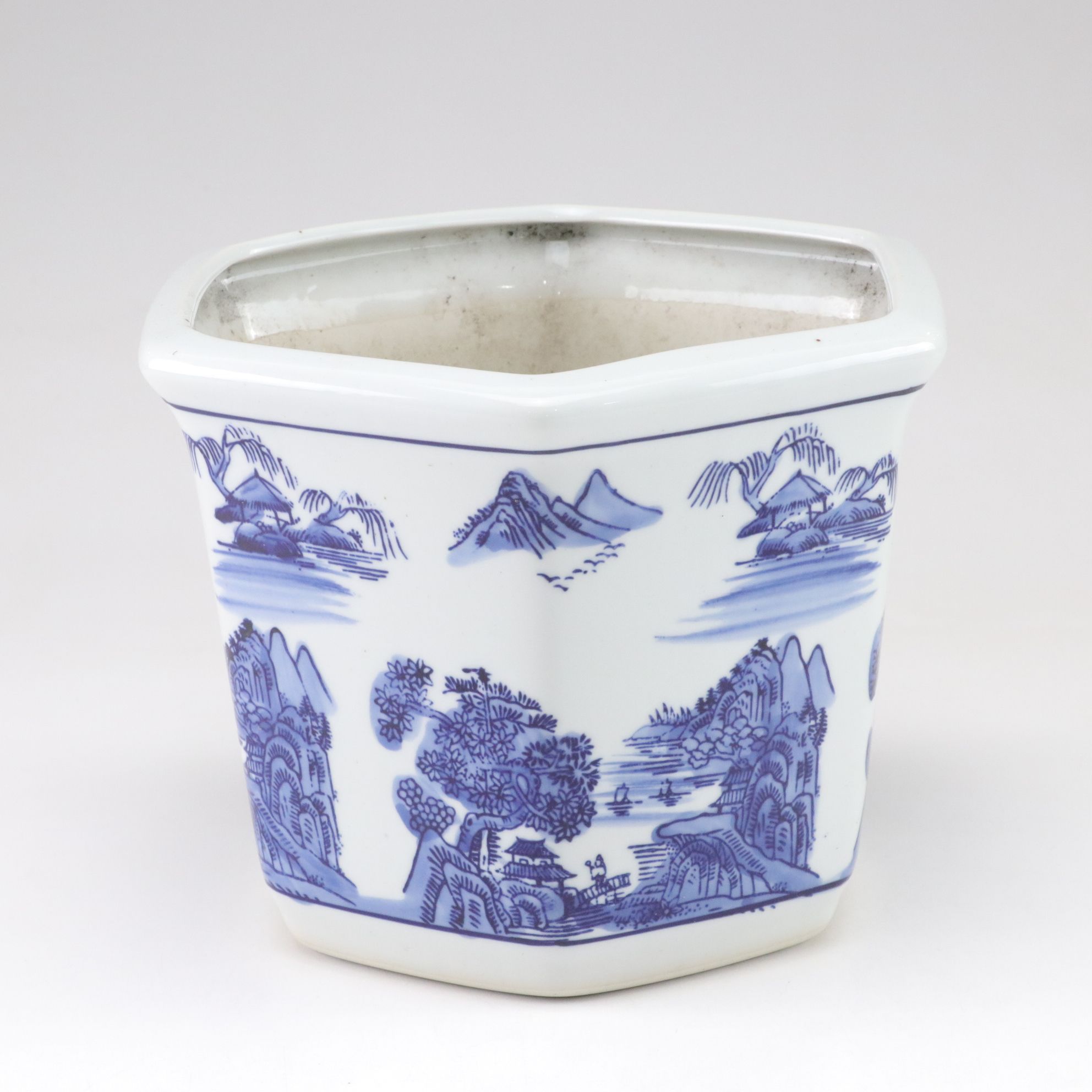 Chinese Blue and White Porcelain Hexagonal Planter and Shoe