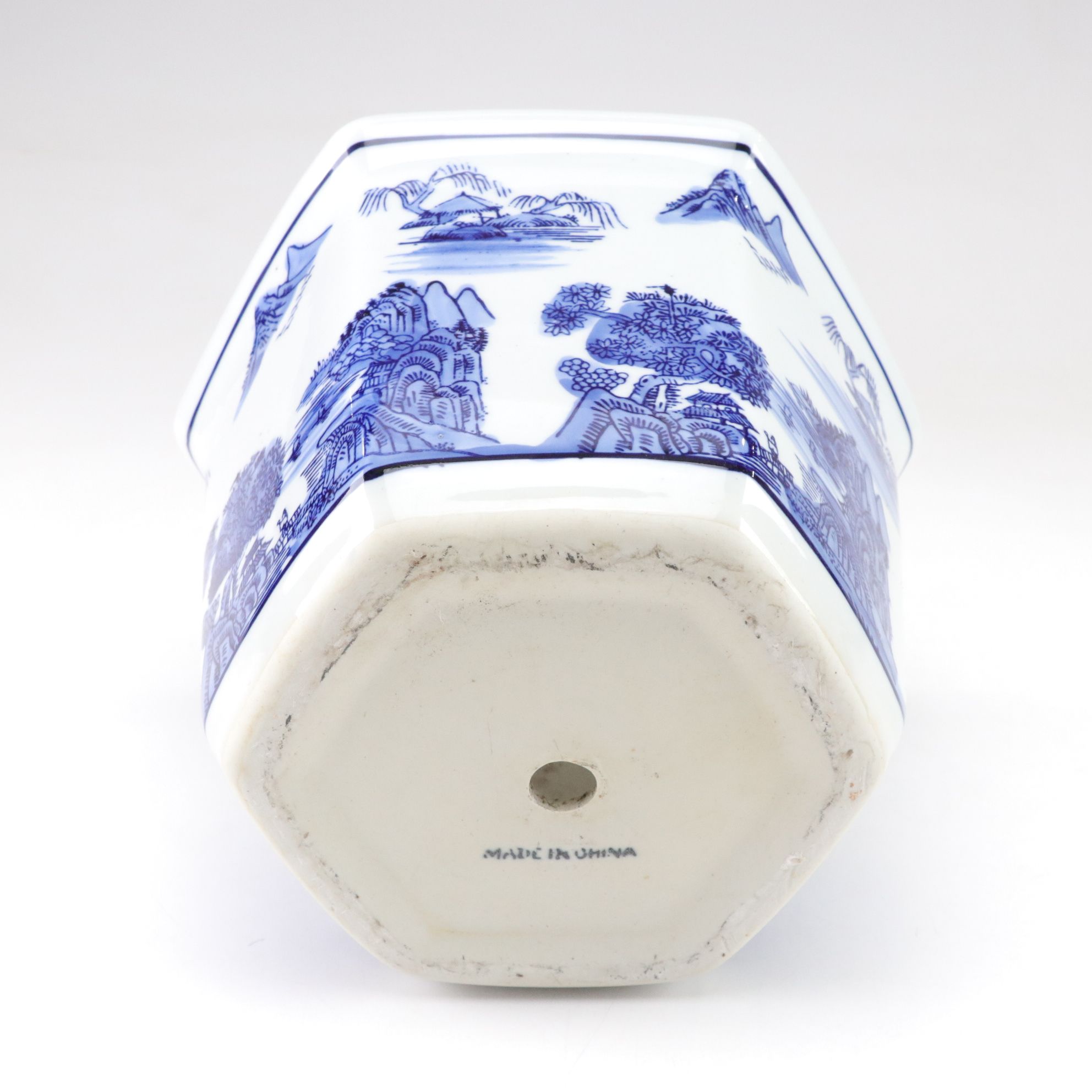 Chinese Blue and White Porcelain Hexagonal Planter and Shoe