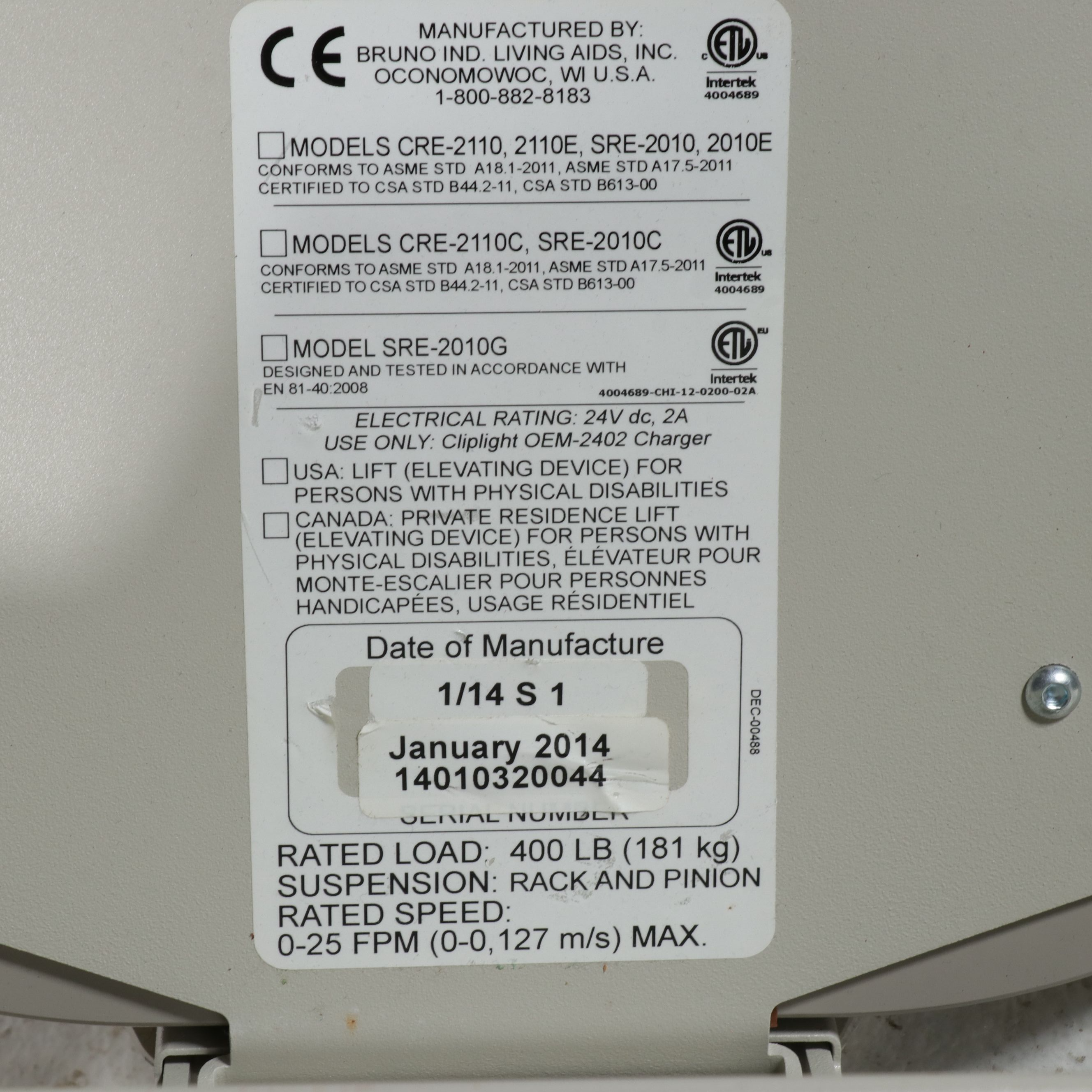 Bruno Ind. Living Aids Stair Lift