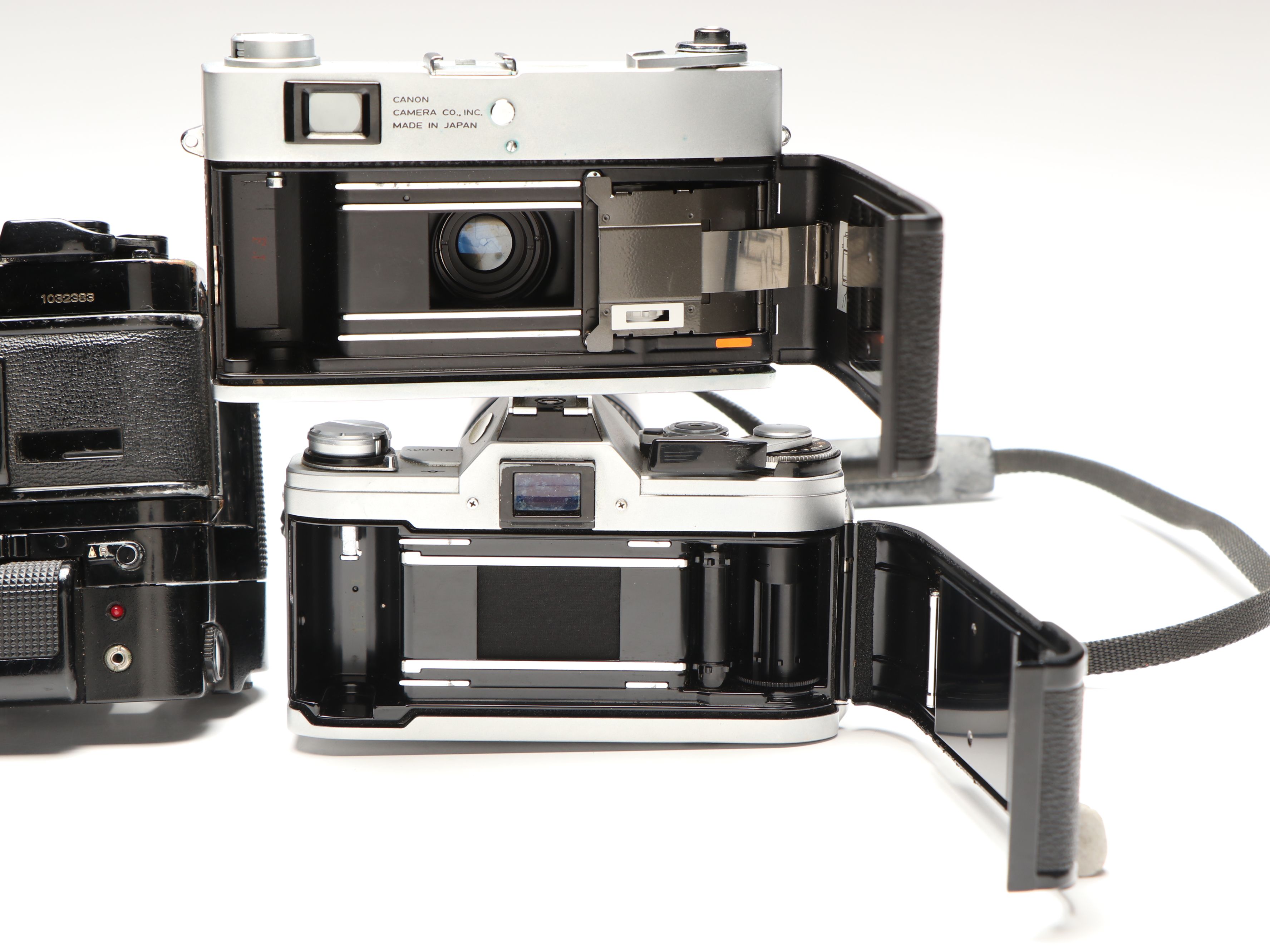 Canon A-1, AT-1 and QL 25mm Film Cameras with Camera Lens