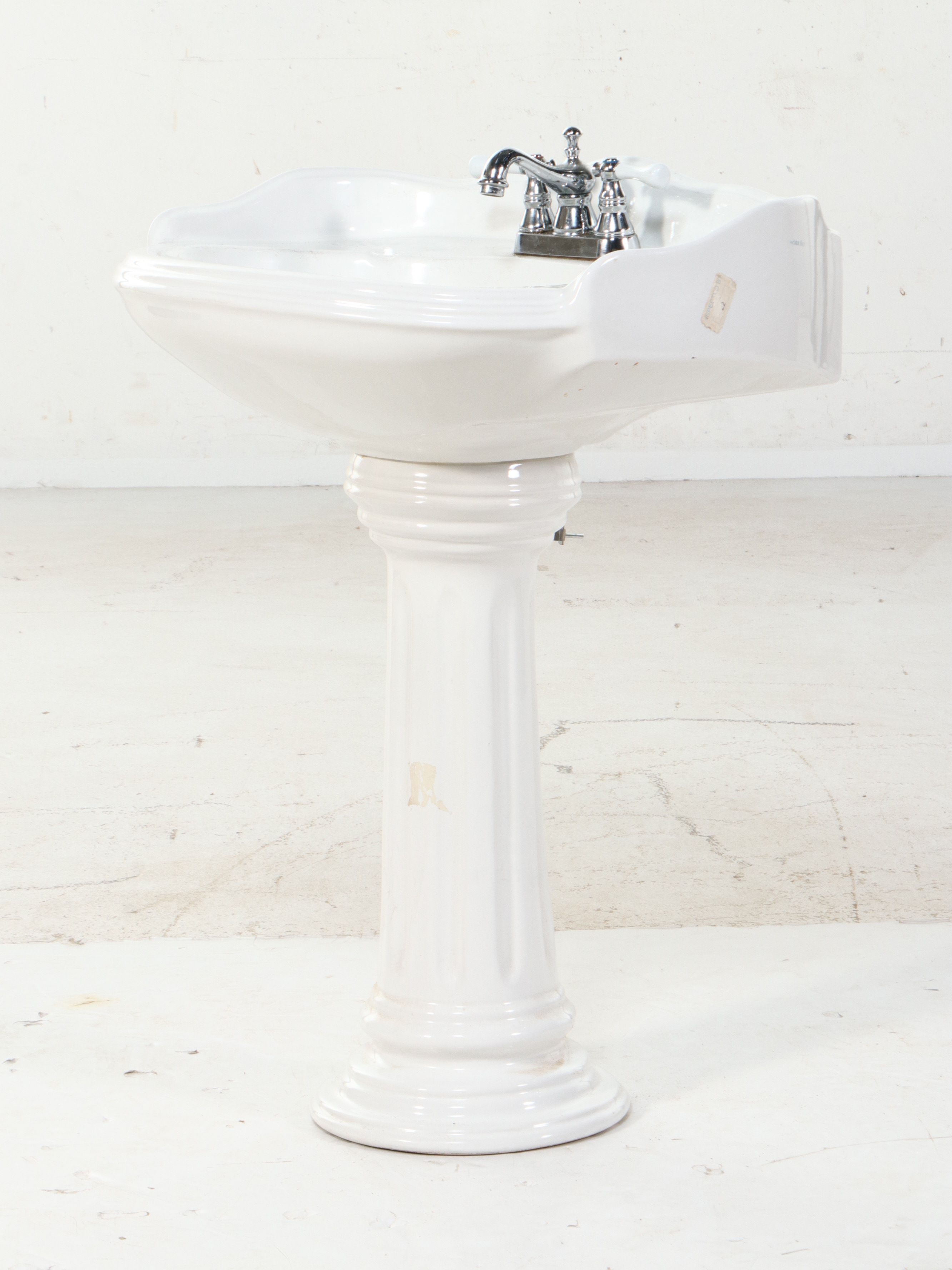 White Ceramic Pedestal Bathroom Sink