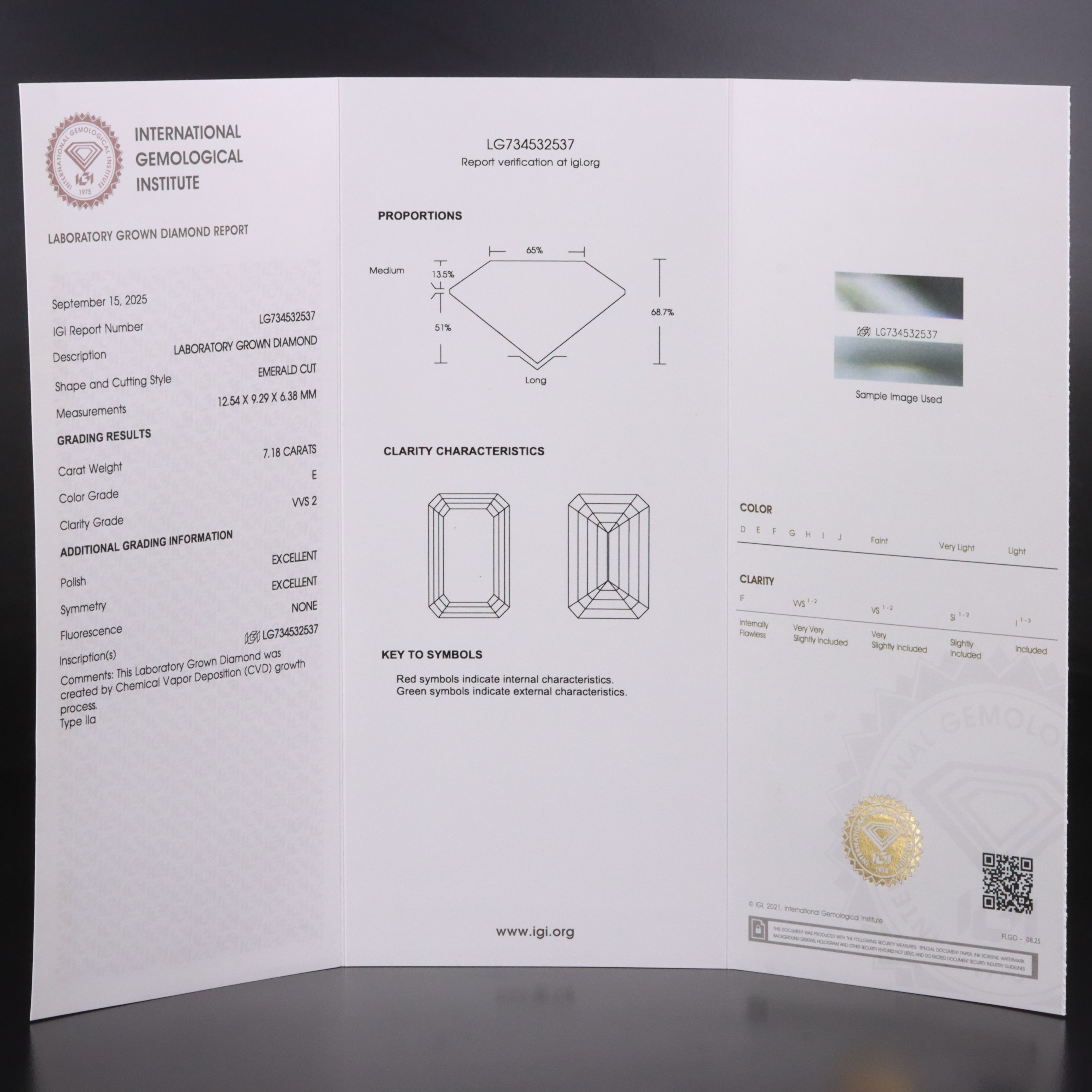 Loose 7.18 CT Lab Grown Diamond with IGI Report